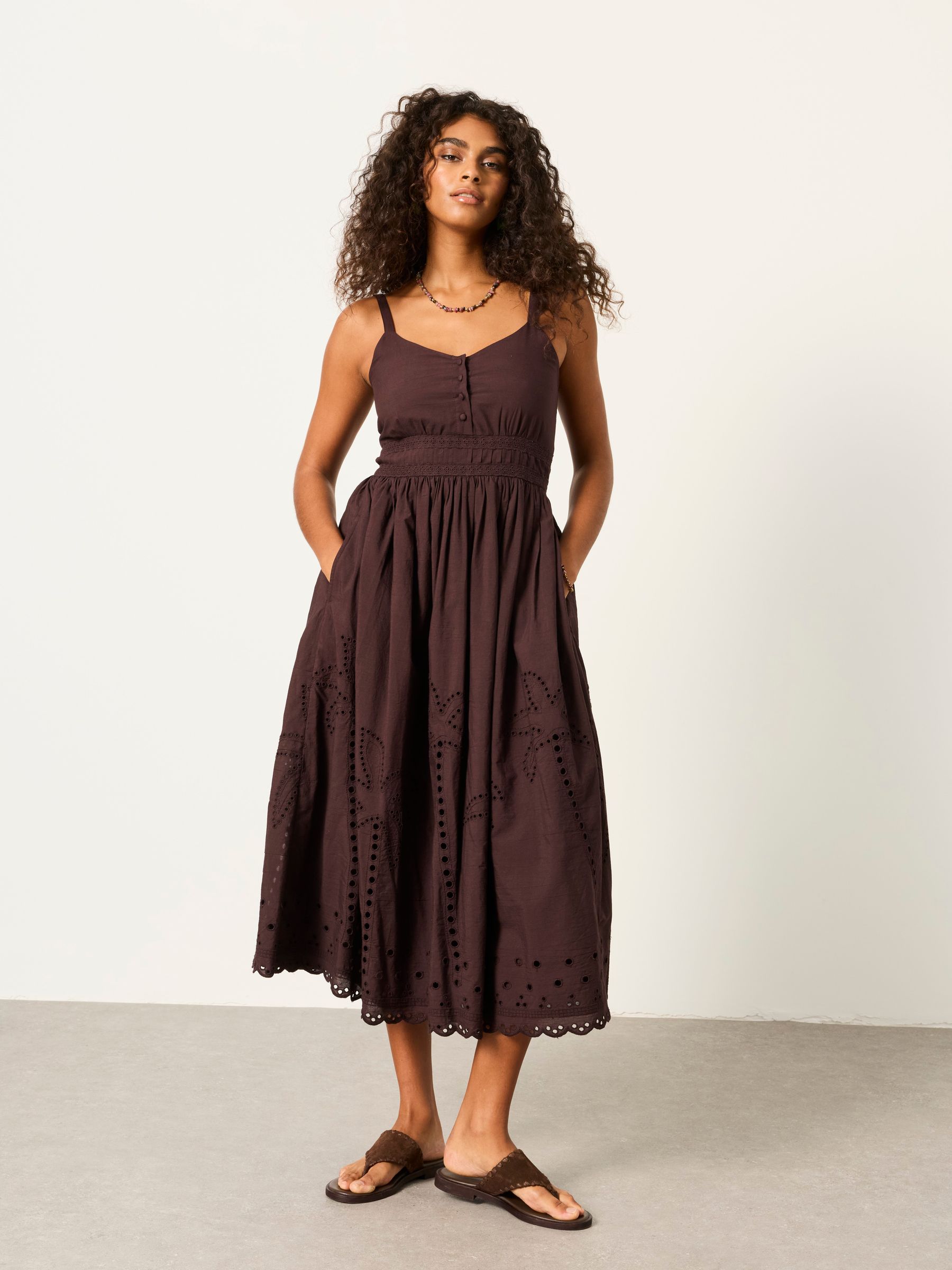 dark brown cotton dress Isolde Long Sleeve Cotton Maxi Dress / Dark Chocolate | MESHKI main image 1