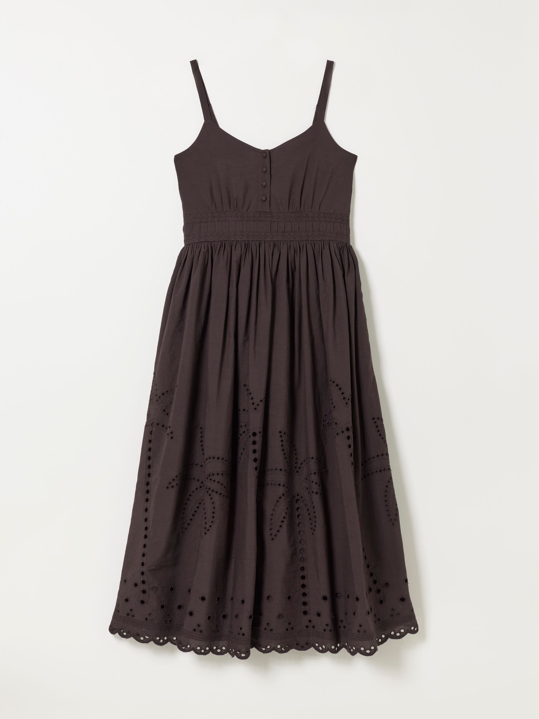Teri Chocolate Brown Regular Embroidered Midi Dress - Image 1 of 1