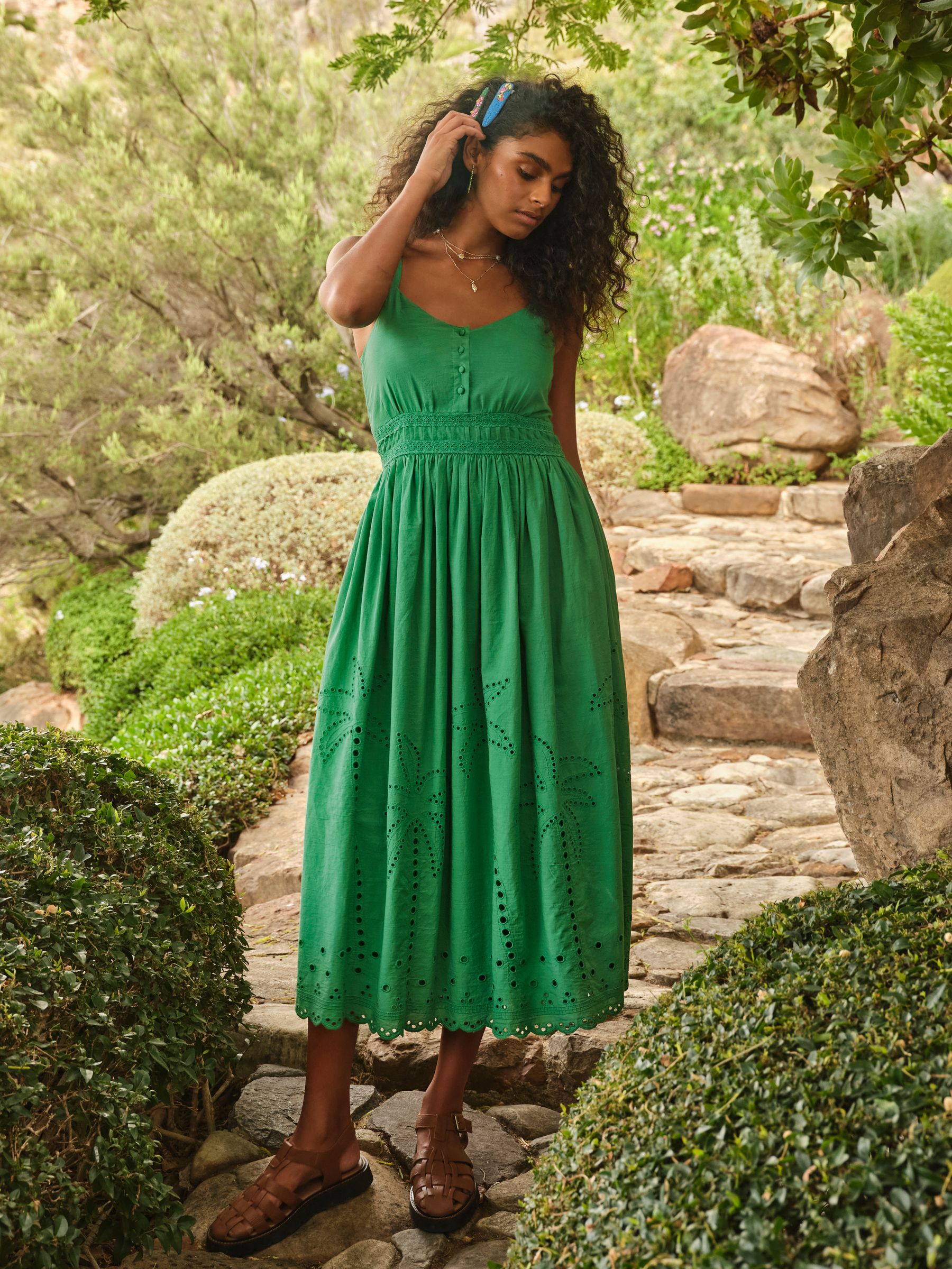 Teri Green Regular Embroidered Midi Dress - Image 1 of 6