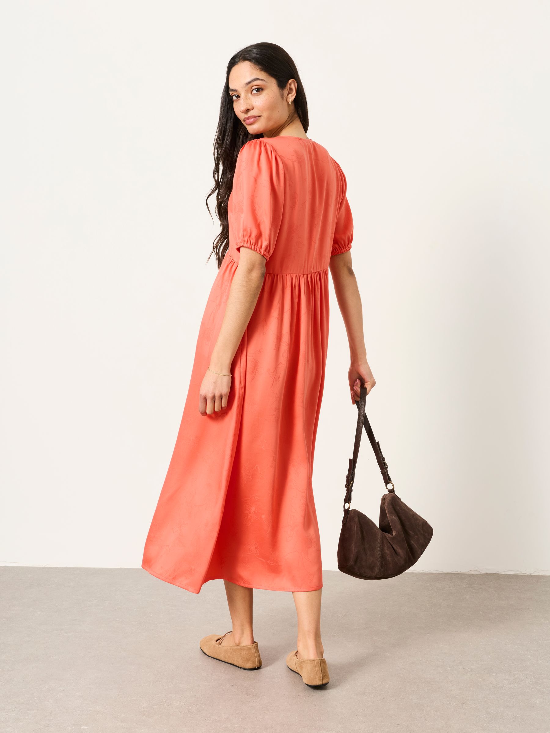 coral pink midi dress Womens Friends Like These Coral Pink Belted Flutter Sleeve Midi Dress US 16