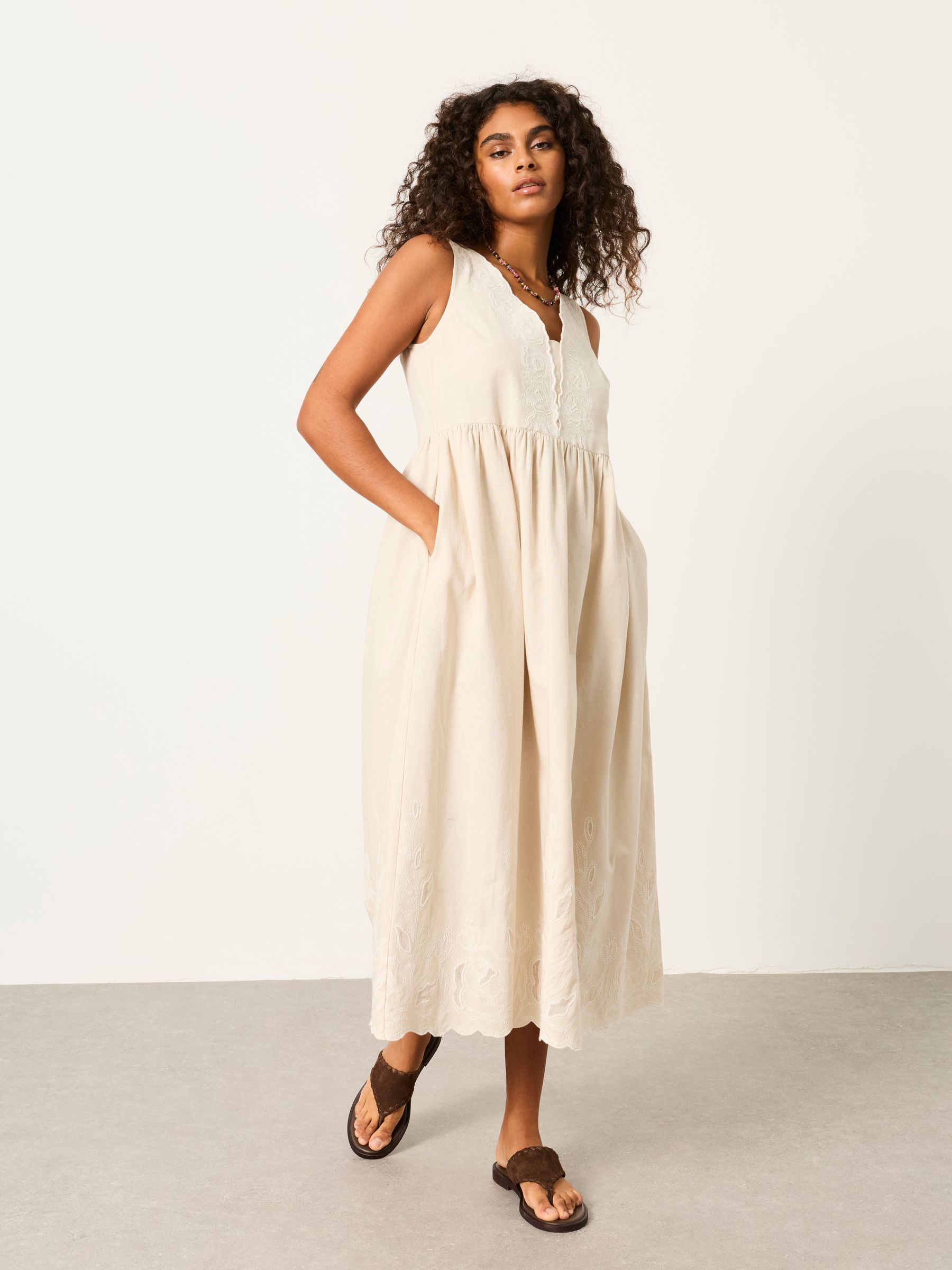 Analisa Natural Regular Embroidered Midi Dress | FatFace USA