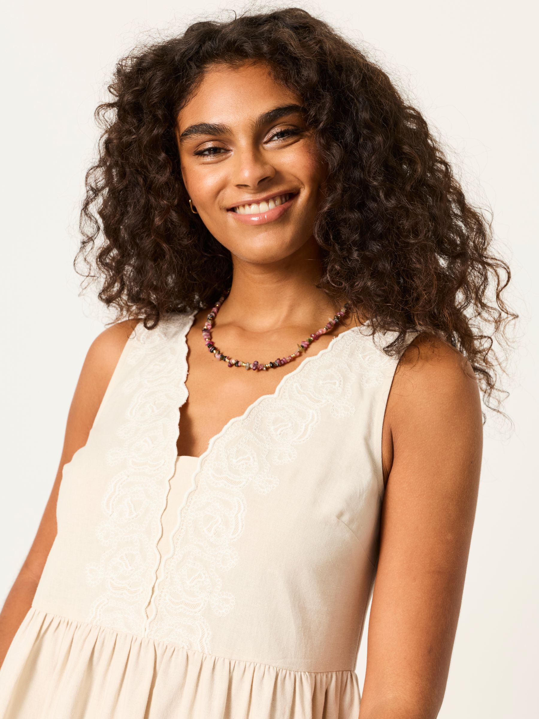 Analisa Natural Regular Embroidered Midi Dress | FatFace USA Analisa Natural Regular Embroidered Midi Dress | FatFace USA