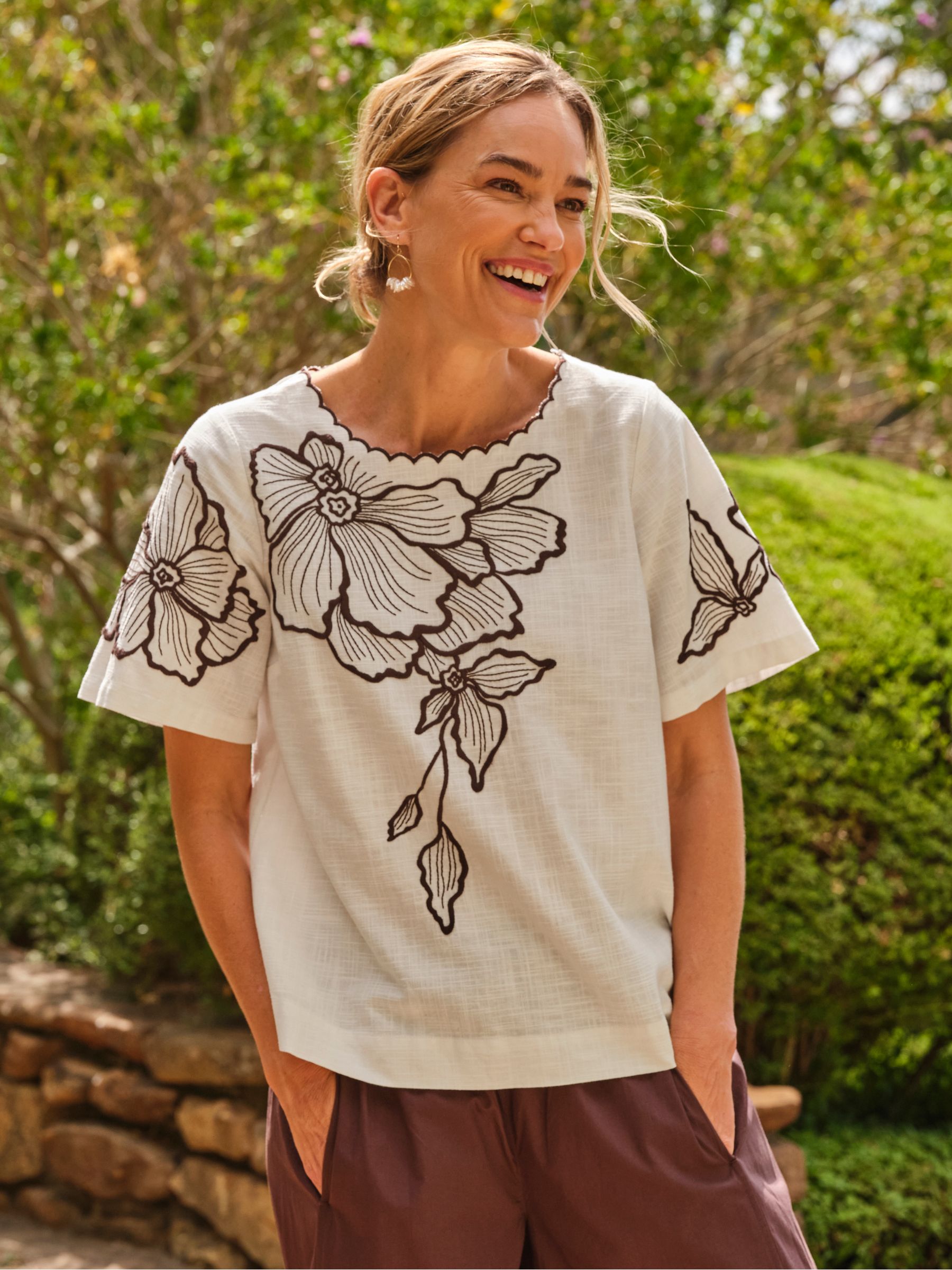 Hazel Ivory Regular Embroidered Blouse | FatFace USA