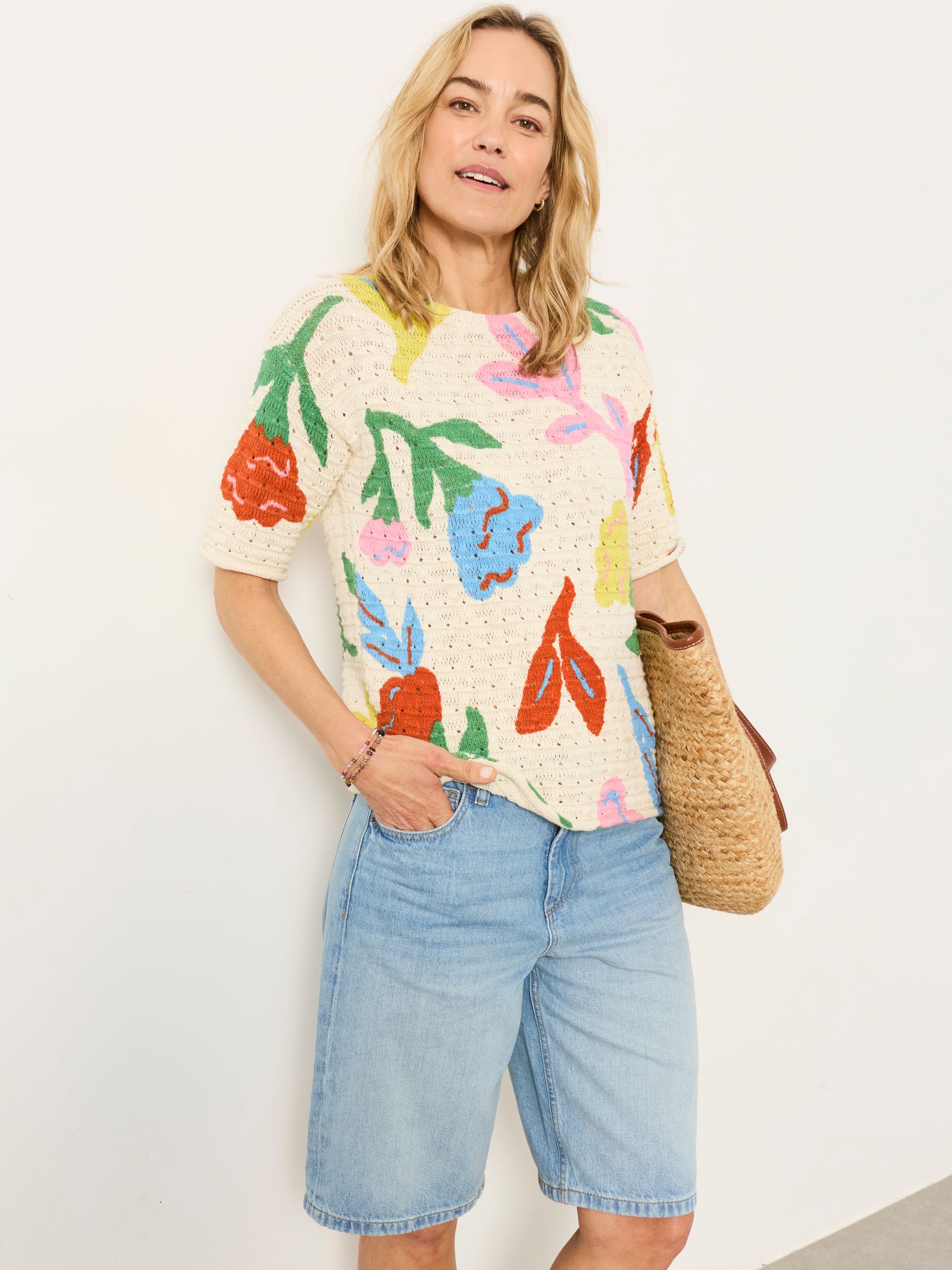 Flo Ivory Flower Printed Knitted Top - Image 1 of 5