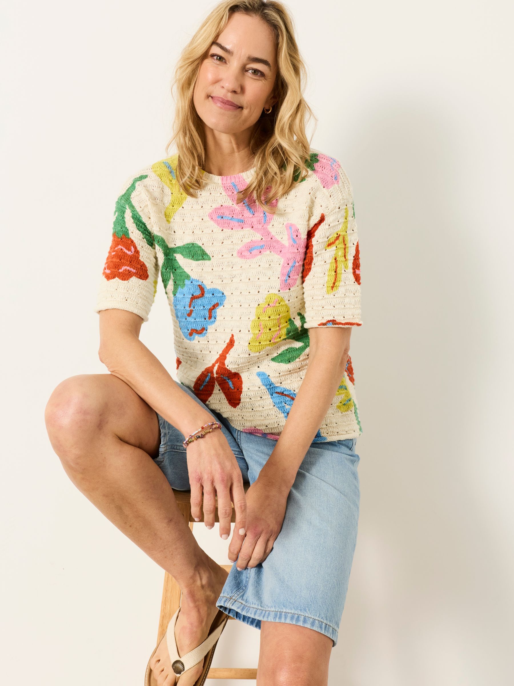 Flo Ivory Flower Printed Knitted Top - Image 4 of 5