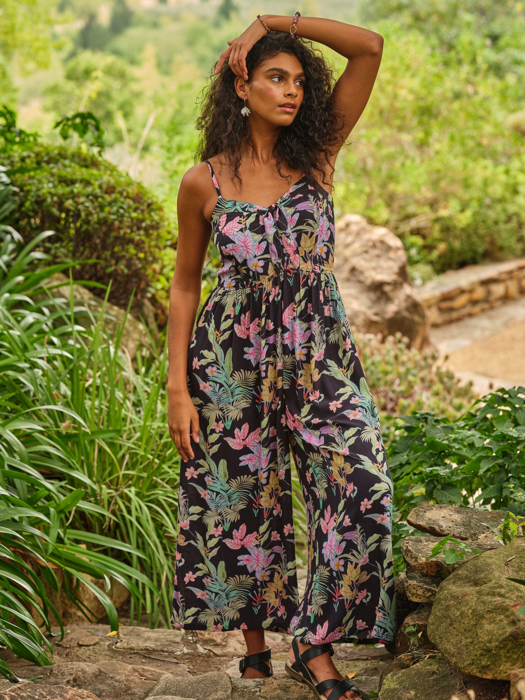 Regular Jumpsuit in Black Tropical | FatFace USA