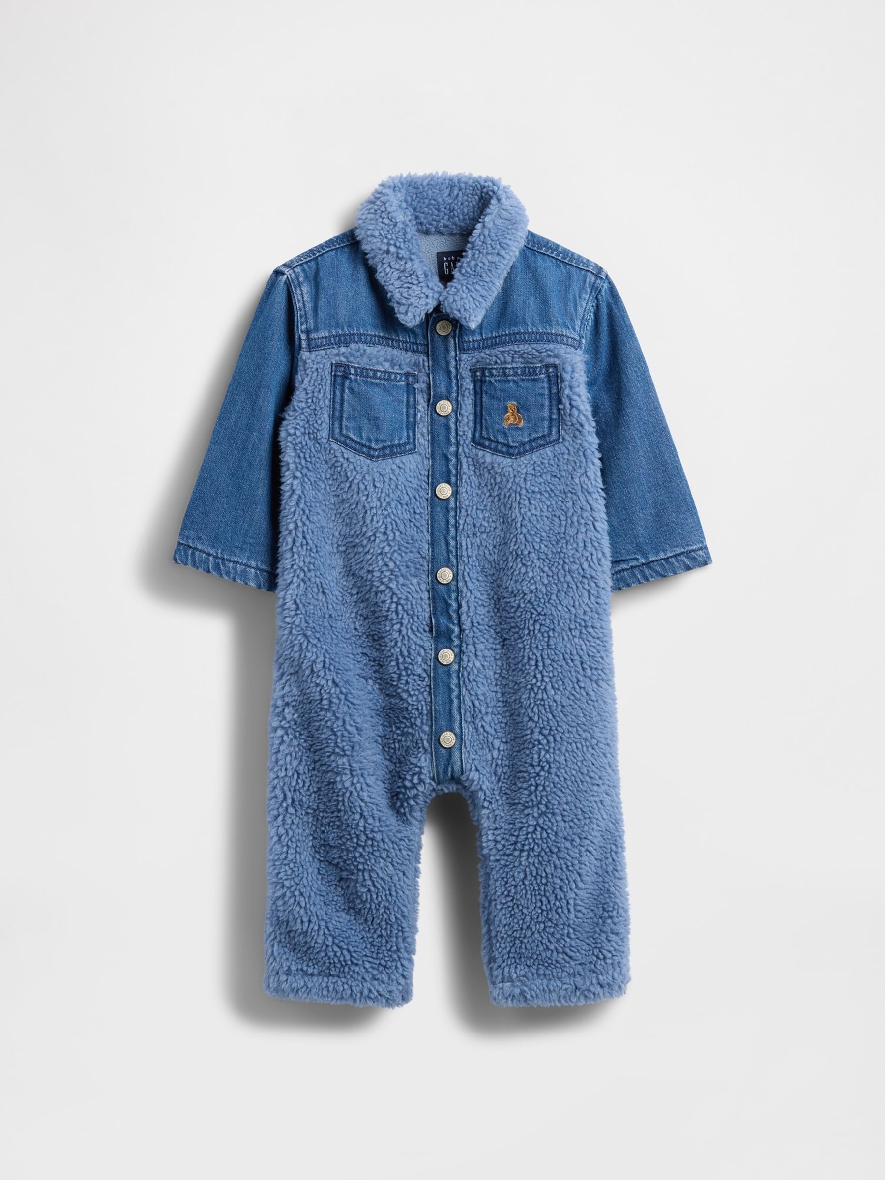 Blue Softspun Colourblock Henley Footed One-Piece Sleepsuit - Image 1 of 2