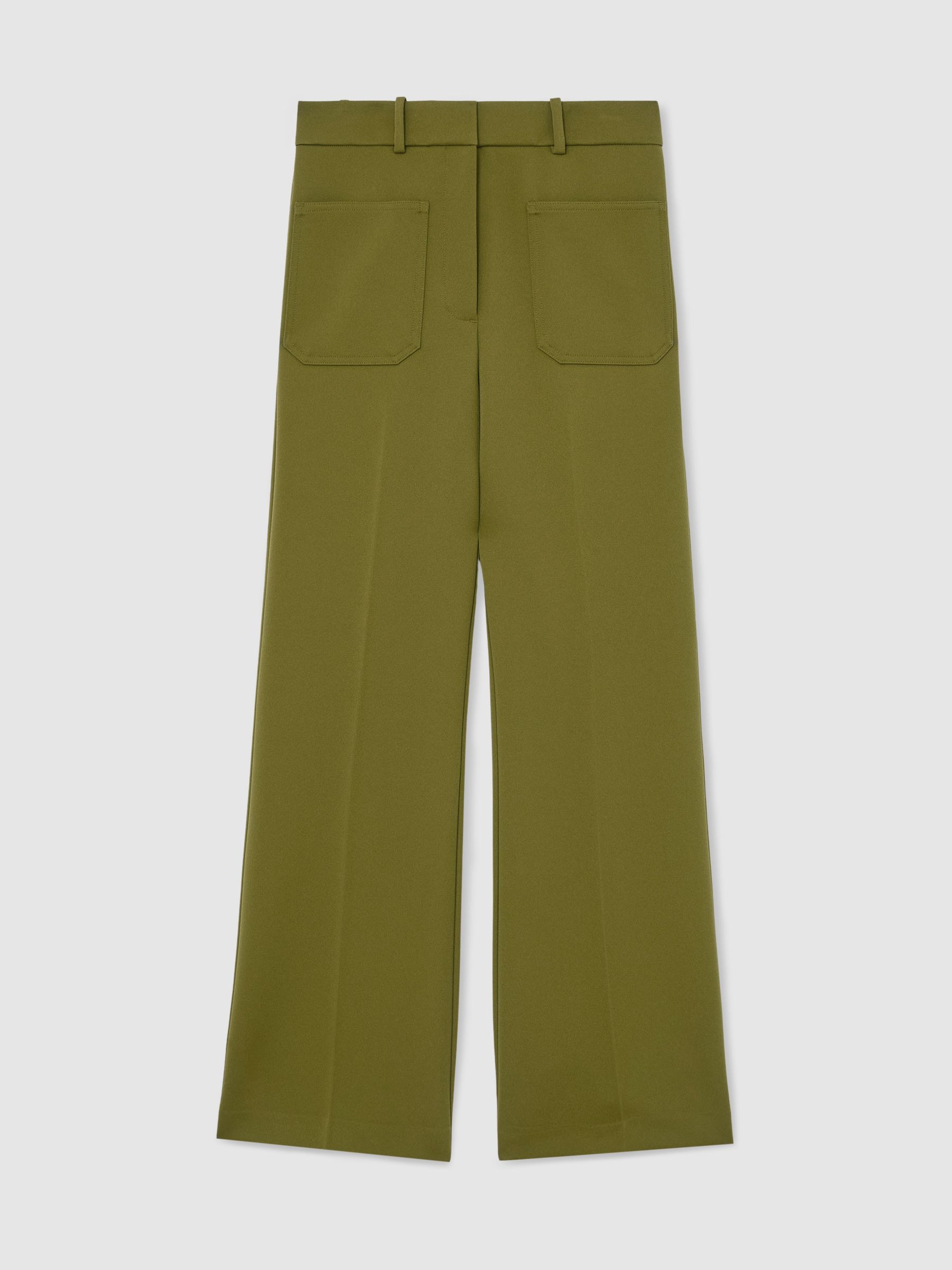 Twill High-Rise Flared Trousers in Chartreuse Green - Image 2 of 7