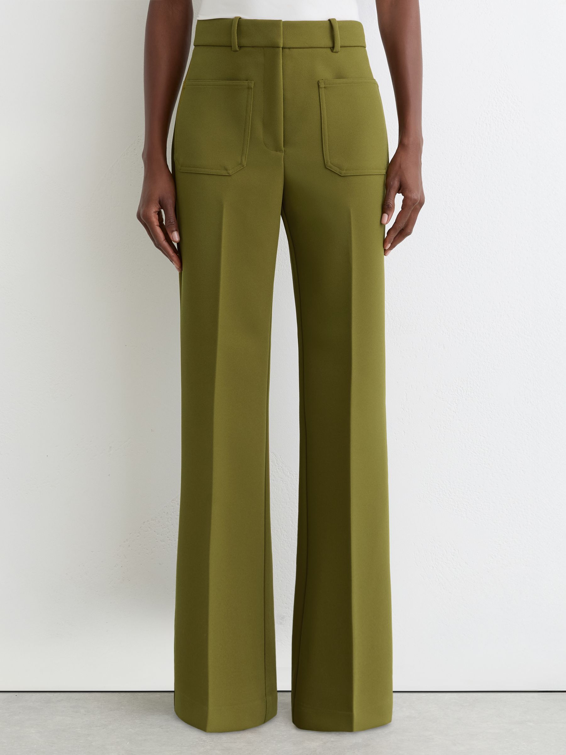 Twill High-Rise Flared Trousers in Chartreuse Green - Image 3 of 7