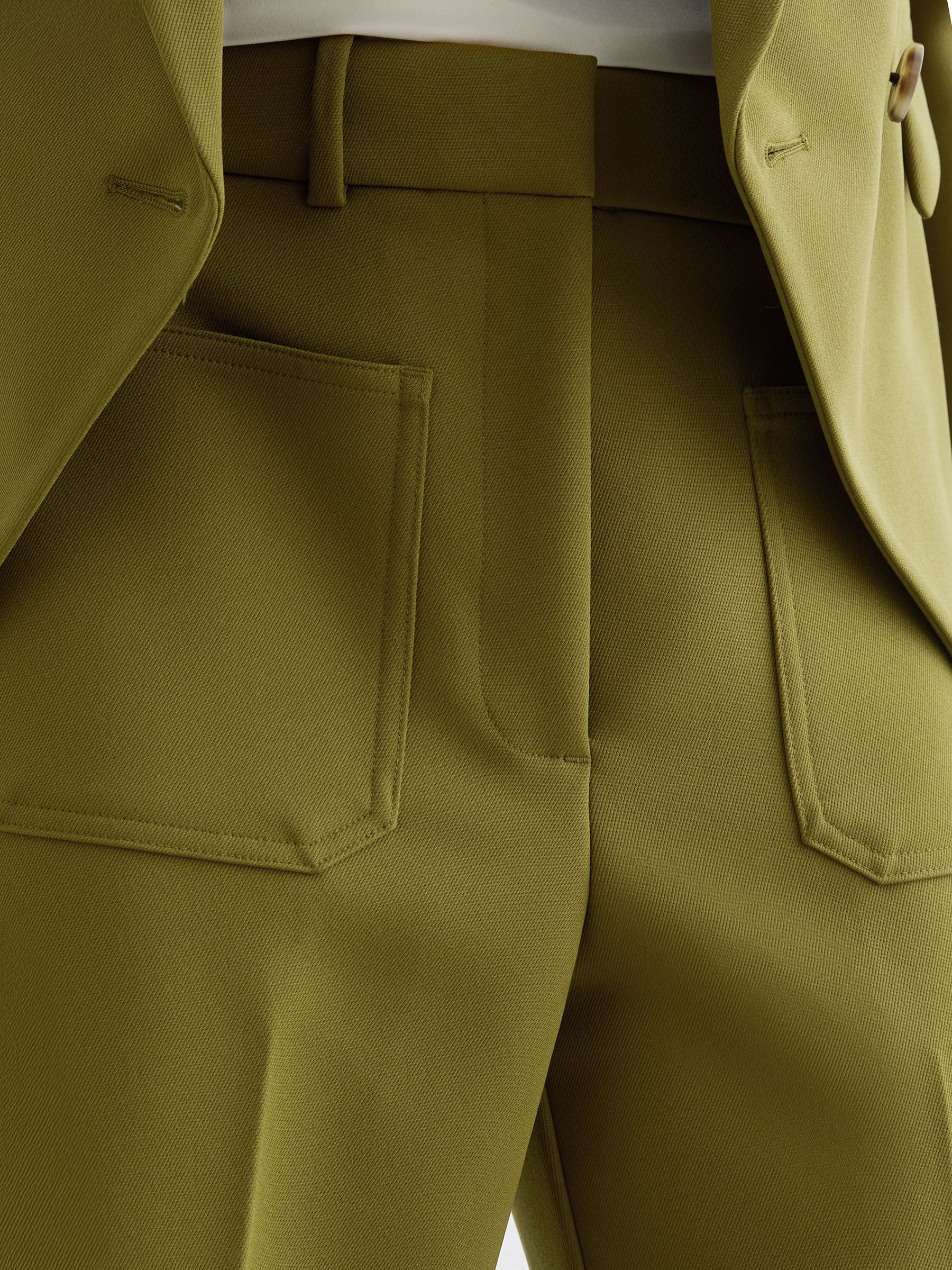 Twill High-Rise Flared Trousers in Chartreuse Green - Image 4 of 7
