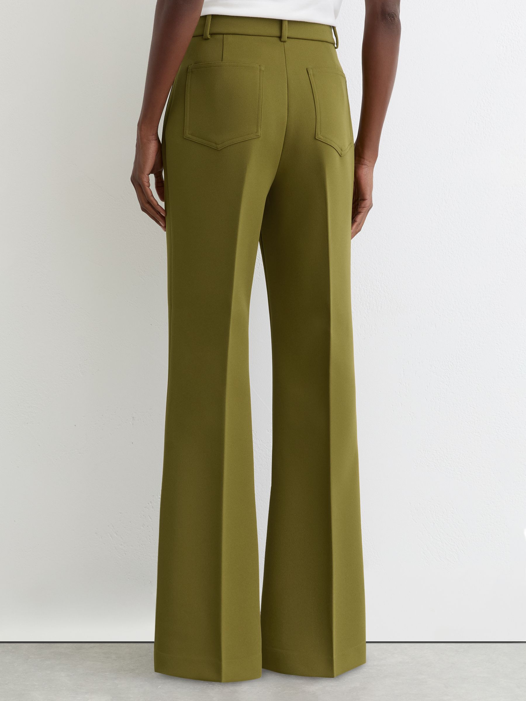 Twill High-Rise Flared Trousers in Chartreuse Green - Image 5 of 7