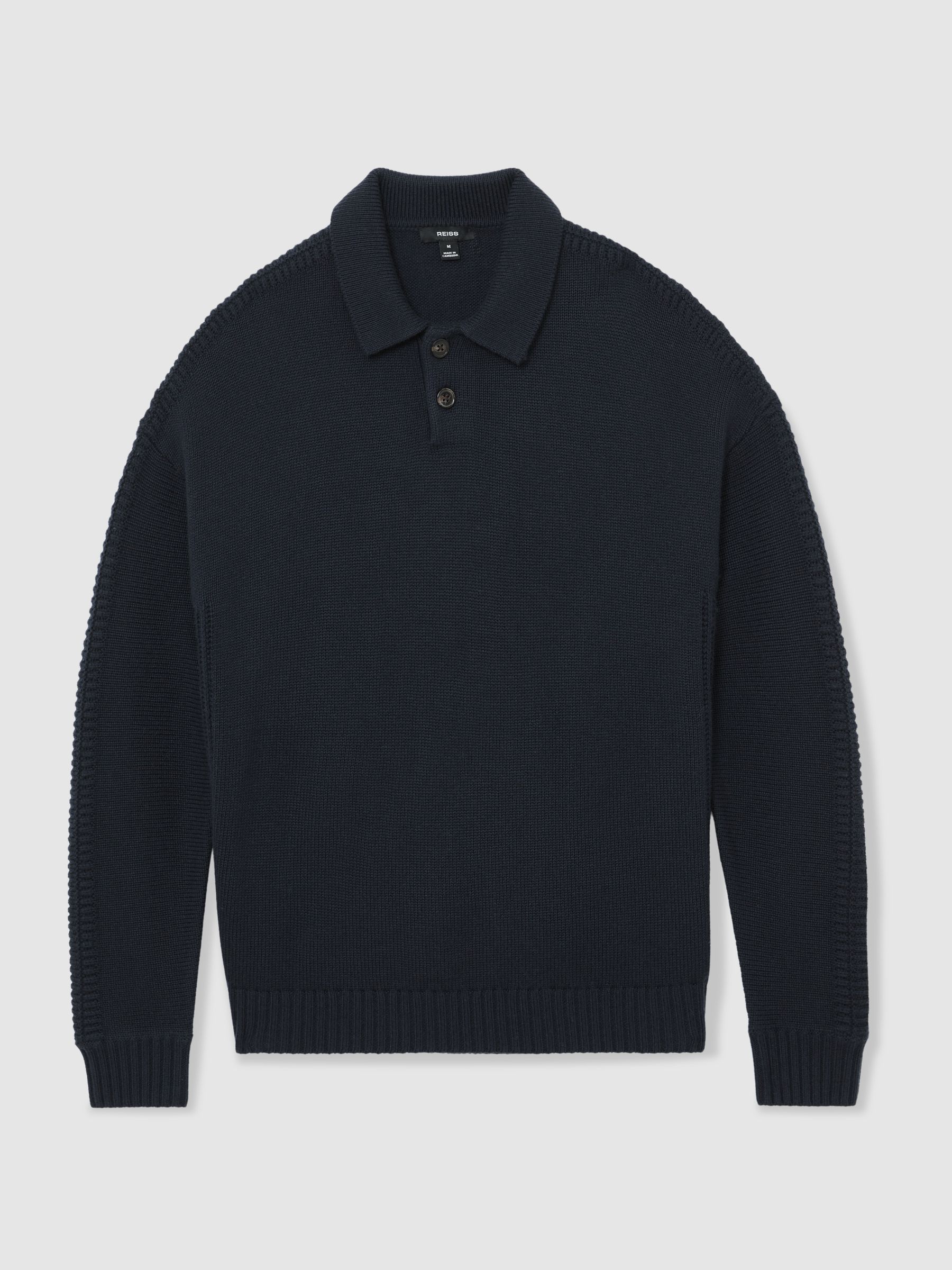 Wool-Blend Half-Button Polo Jumper in Navy - Image 2 of 6