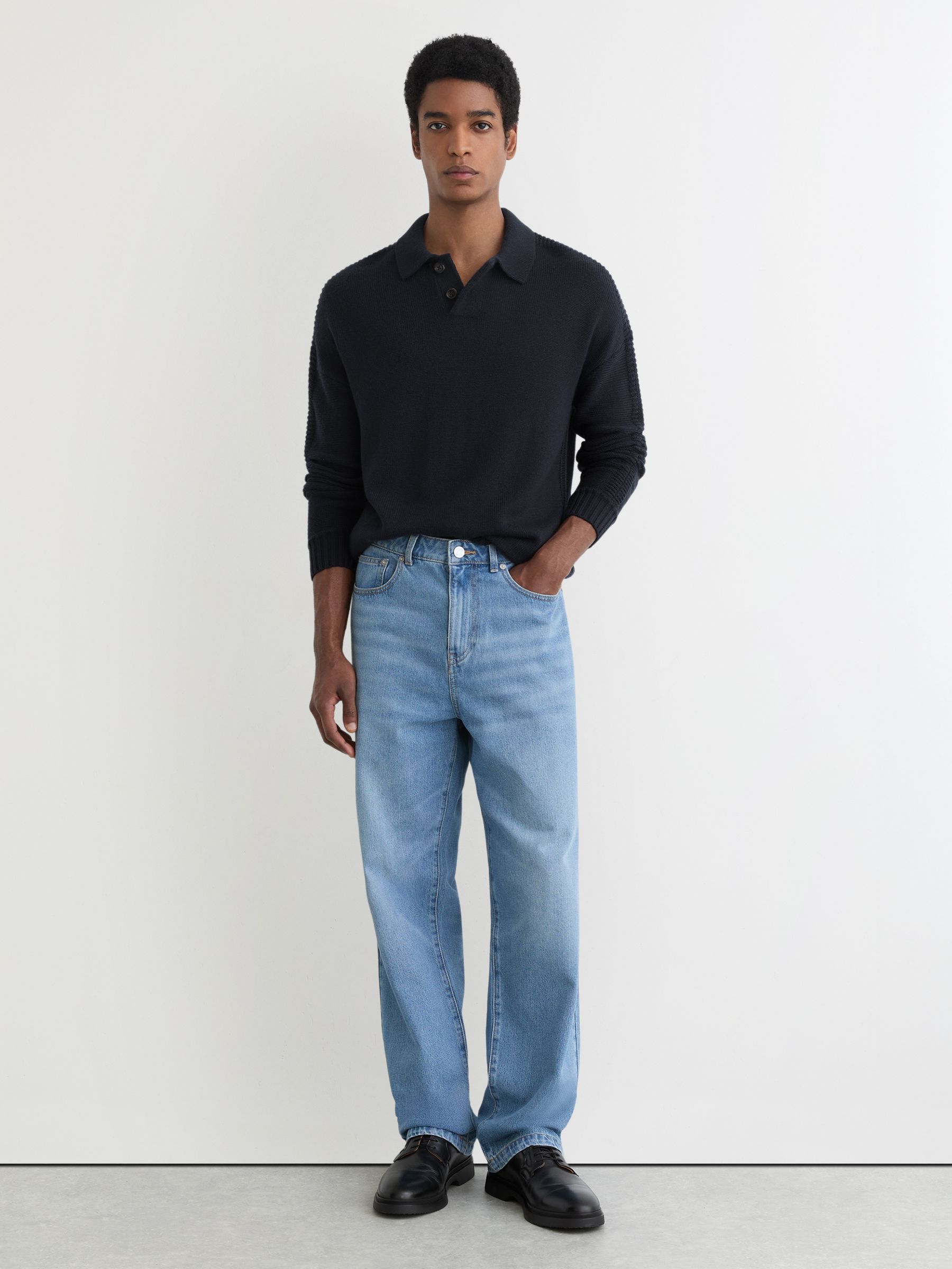 Wool-Blend Half-Button Polo Jumper in Navy - Image 4 of 6