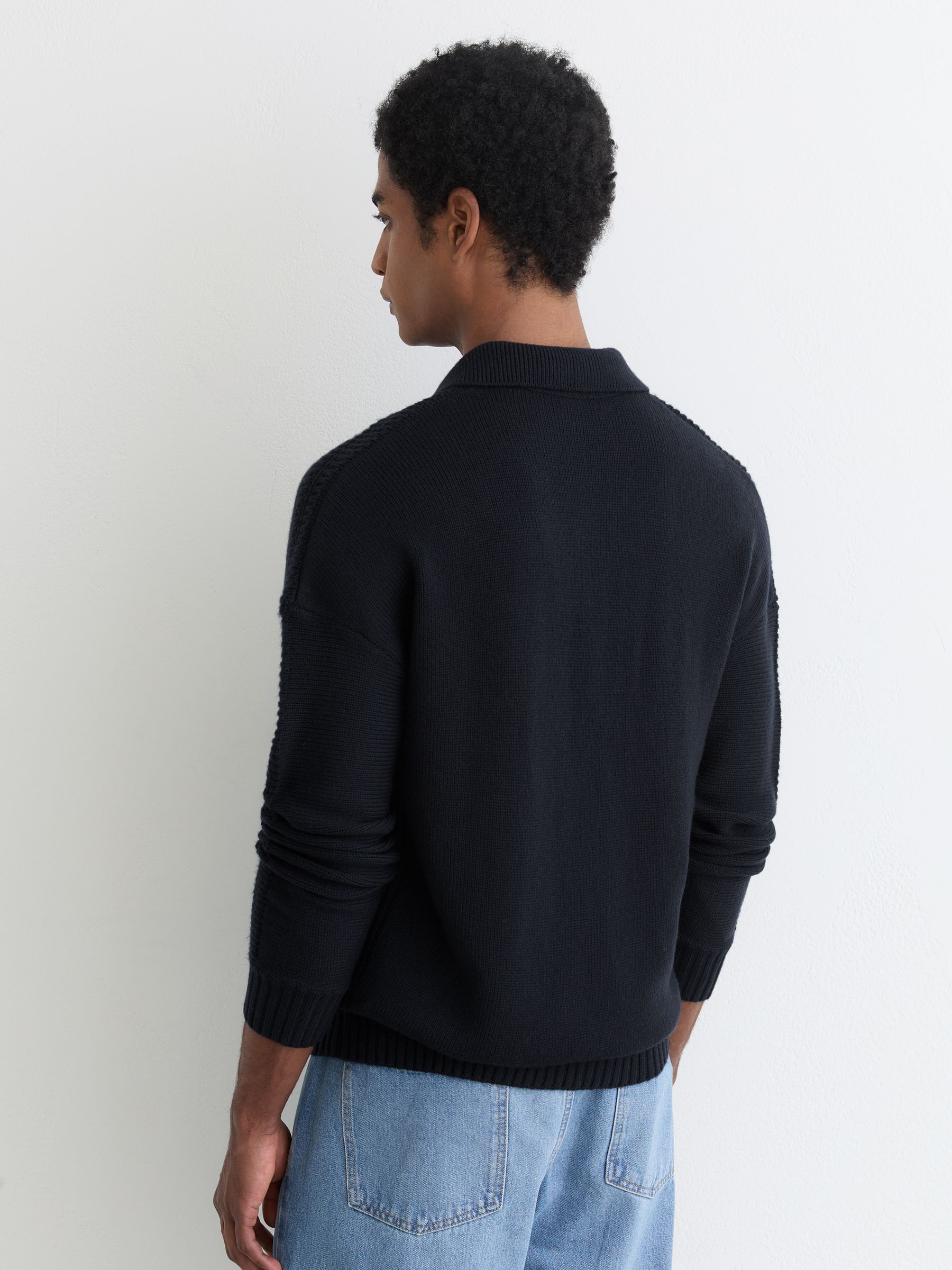 Wool-Blend Half-Button Polo Jumper in Navy - Image 5 of 6