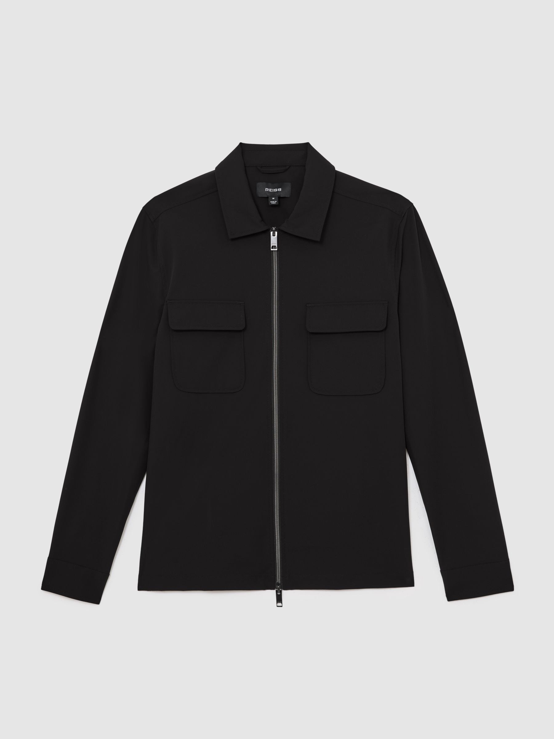 Technical Zip-Through Overshirt in Black - Image 2 of 5