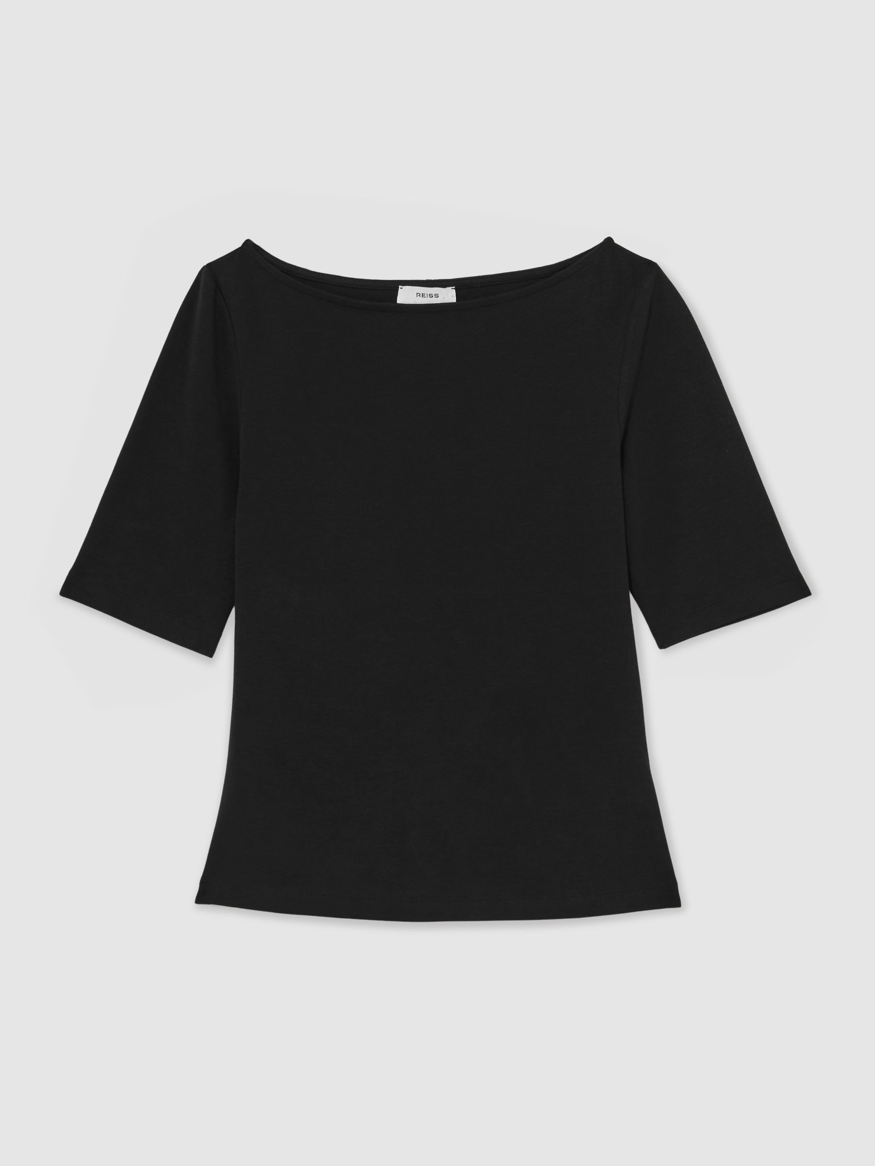 رداء علوي من القطن القابل للتمدد بياقة قارب باللون الأسود - صورة 2 من 6