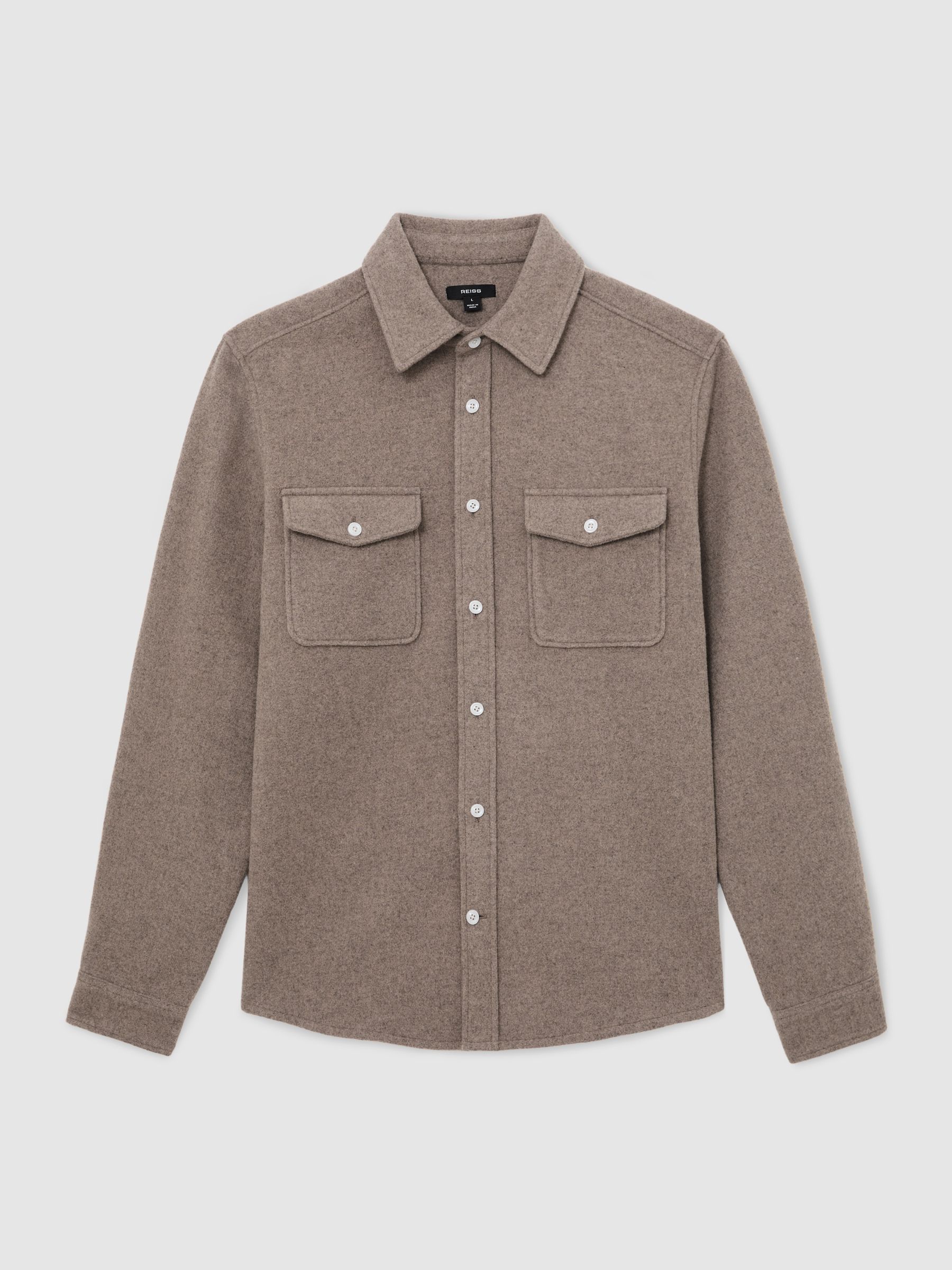 Wool-Blend Twin-Pocket Overshirt in Oatmeal Melange - Image 2 of 7