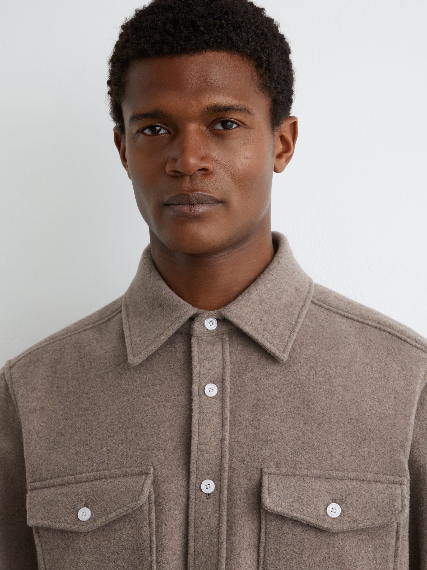 Wool-Blend Twin-Pocket Overshirt in Oatmeal Melange - Image 4 of 7