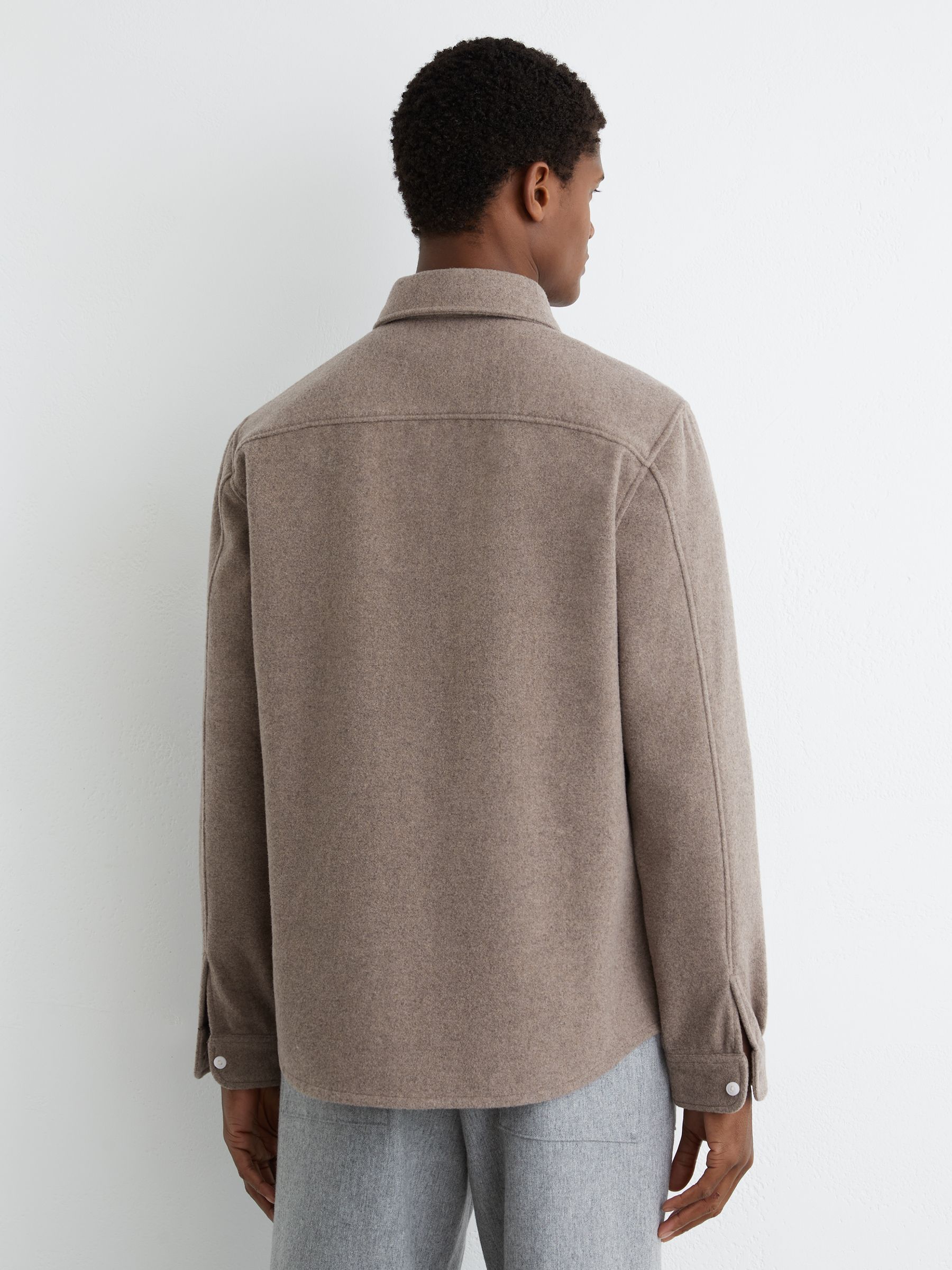 Wool-Blend Twin-Pocket Overshirt in Oatmeal Melange - image 5