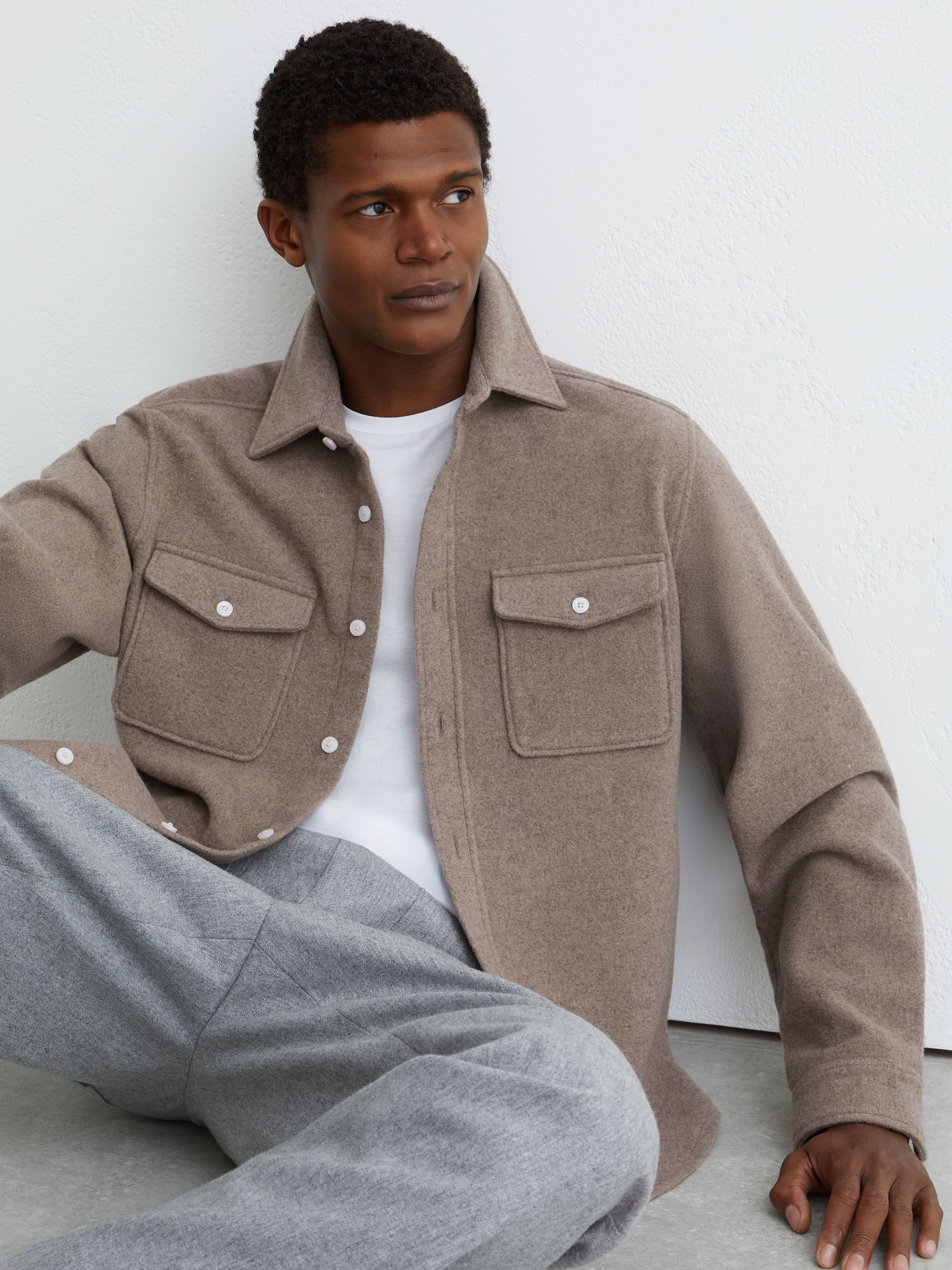 Wool-Blend Twin-Pocket Overshirt in Oatmeal Melange - Image 6 of 7