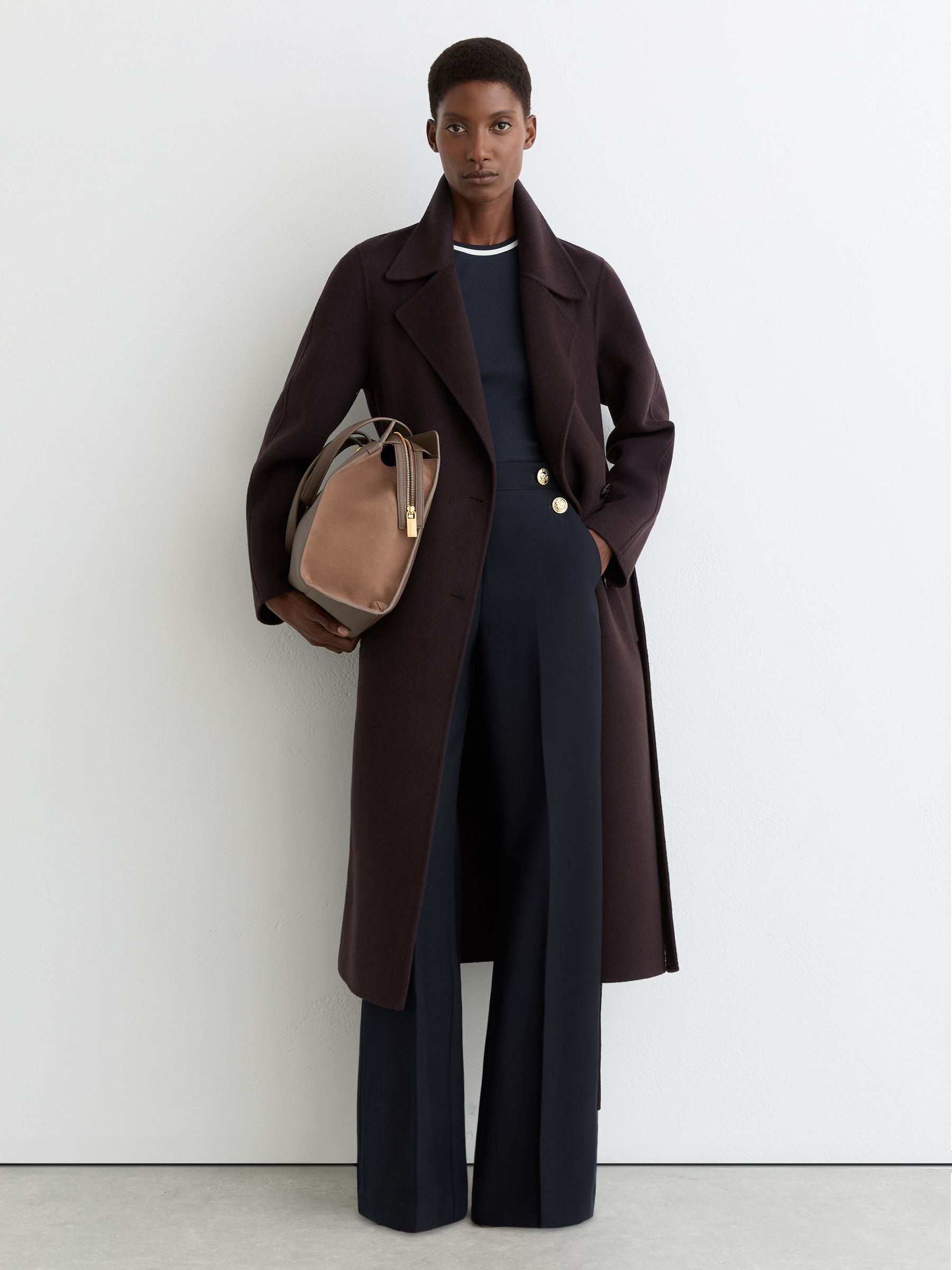 Wide-Leg Button-Detail Trousers in Navy - image 3