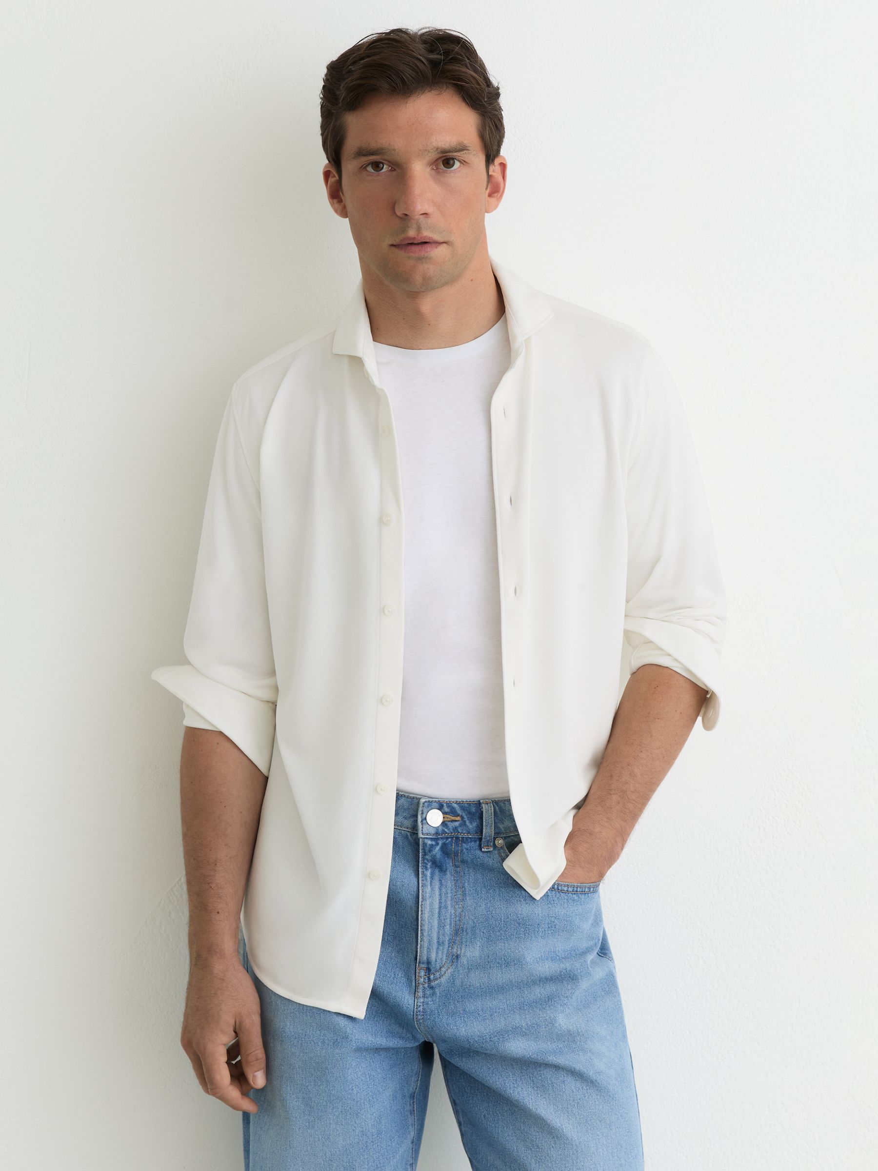 Stretch-Modal Cutaway-Collar Shirt Regular-Fit in White - Image 1 of 6
