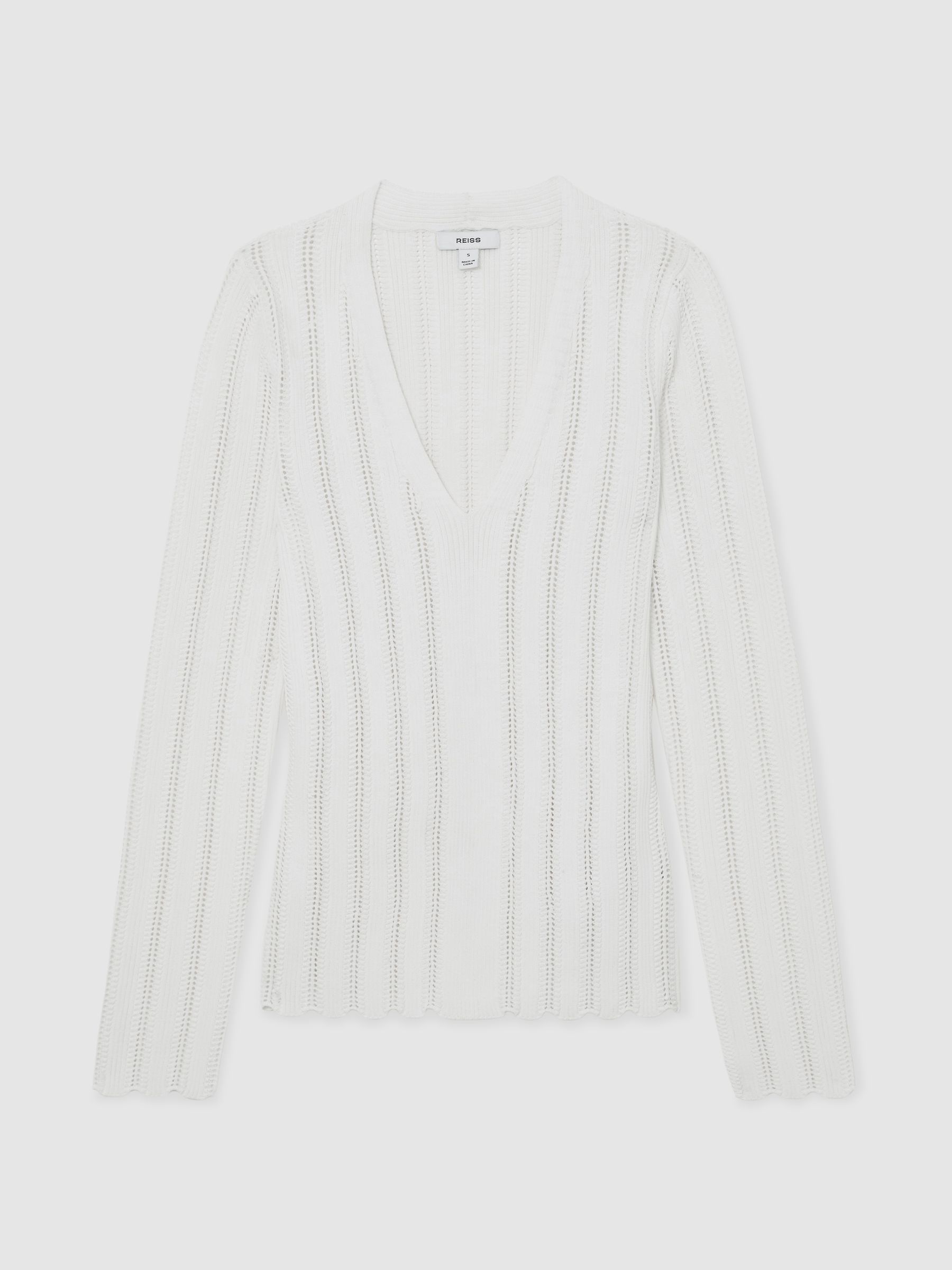Open-Stitch V-Neck Jumper in White - Image 2 of 6