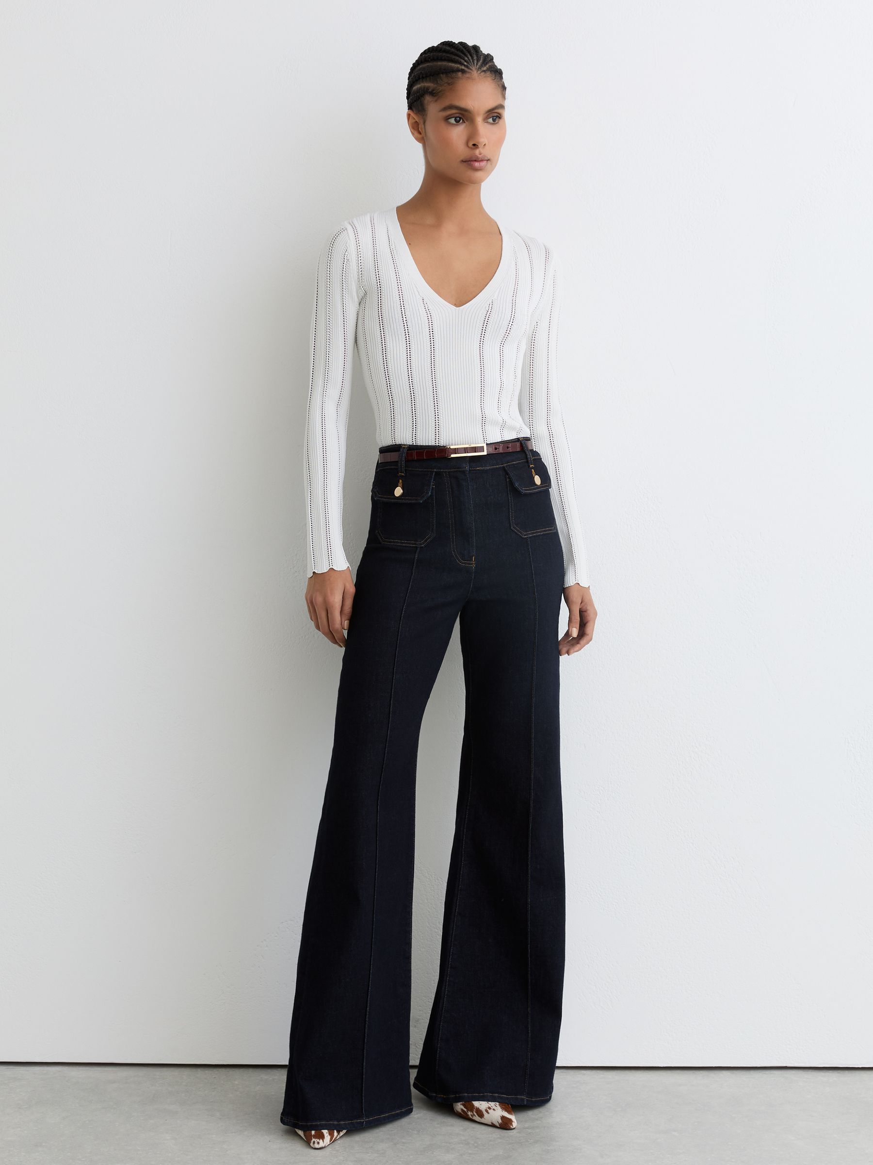Open-Stitch V-Neck Jumper in White - image 5