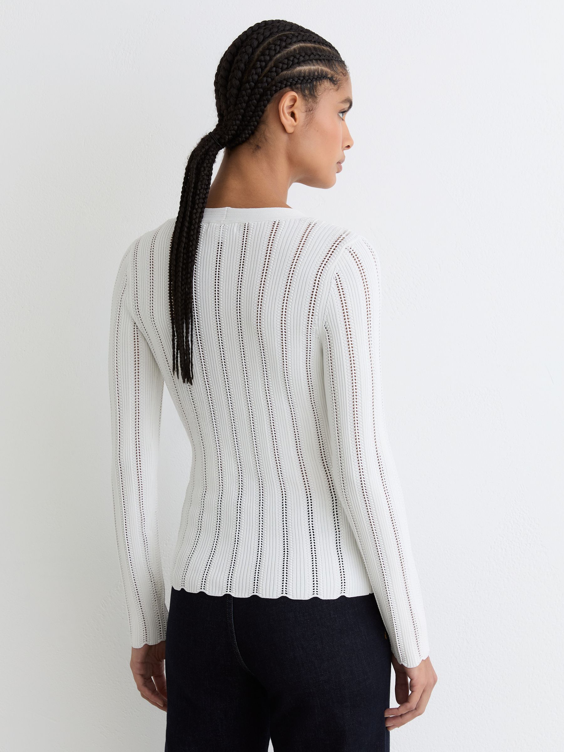 Open-Stitch V-Neck Jumper in White - image 4