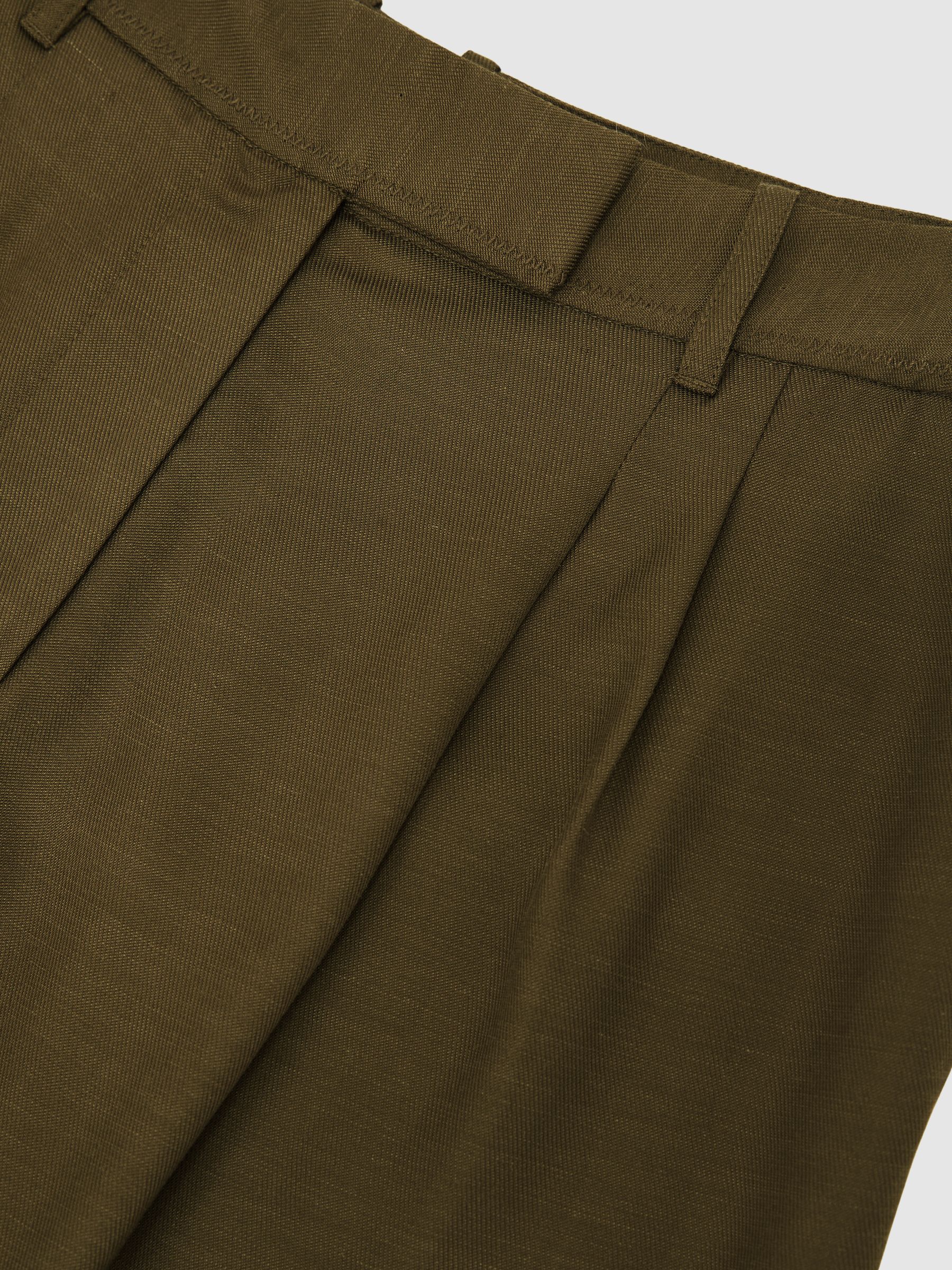 Petite Wide-Leg Pleated Trousers in Khaki Green - Image 6 of 7