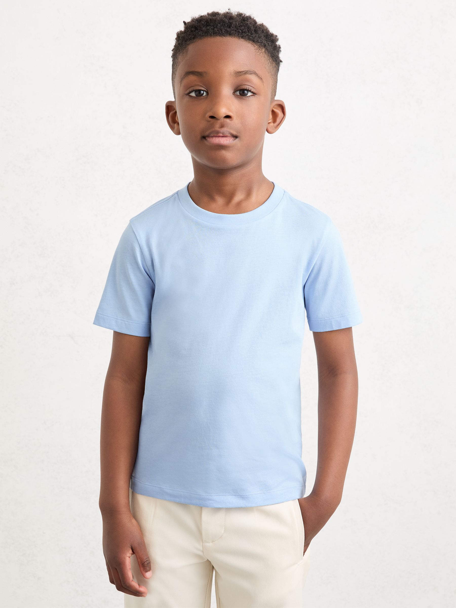 9-13 yrs Cotton Crew-Neck T-Shirt in Soft Blue - Image 1 of 5