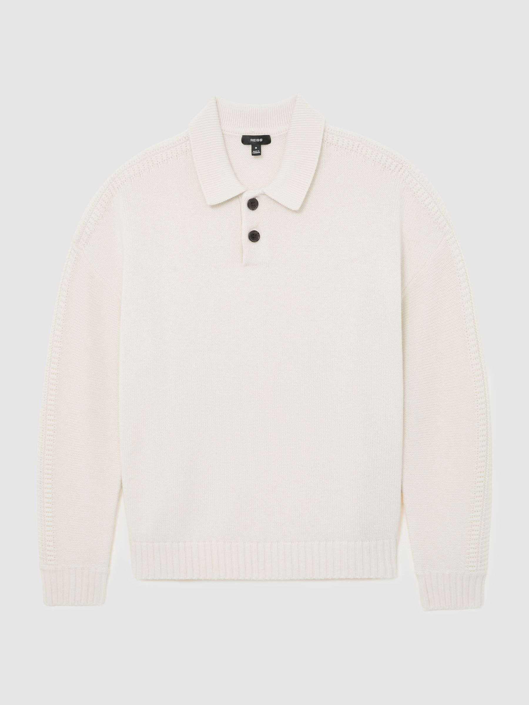 Wool-Blend Half-Button Polo Jumper in White - image 1