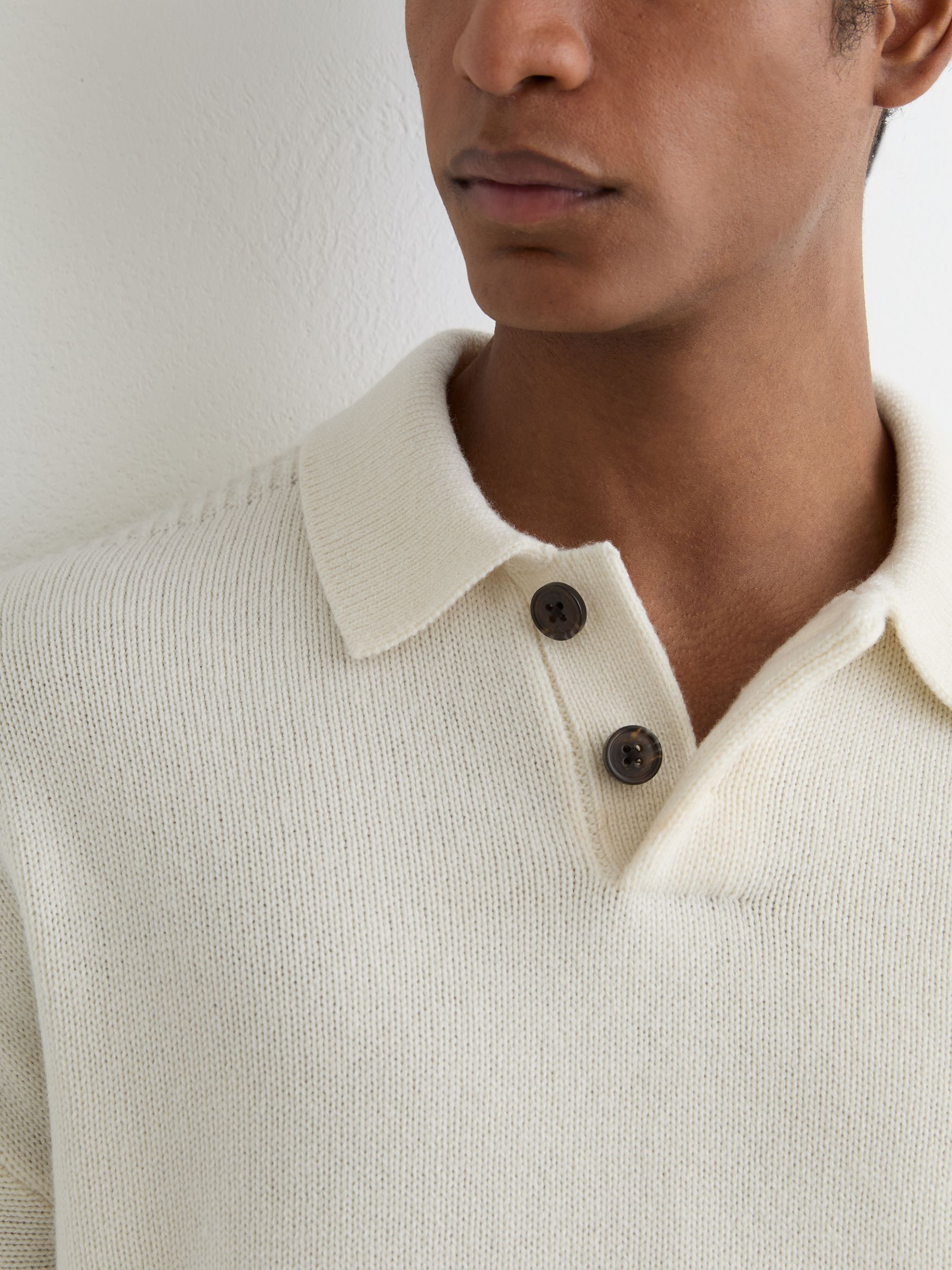 Wool-Blend Half-Button Polo Jumper in White - Image 3 of 6