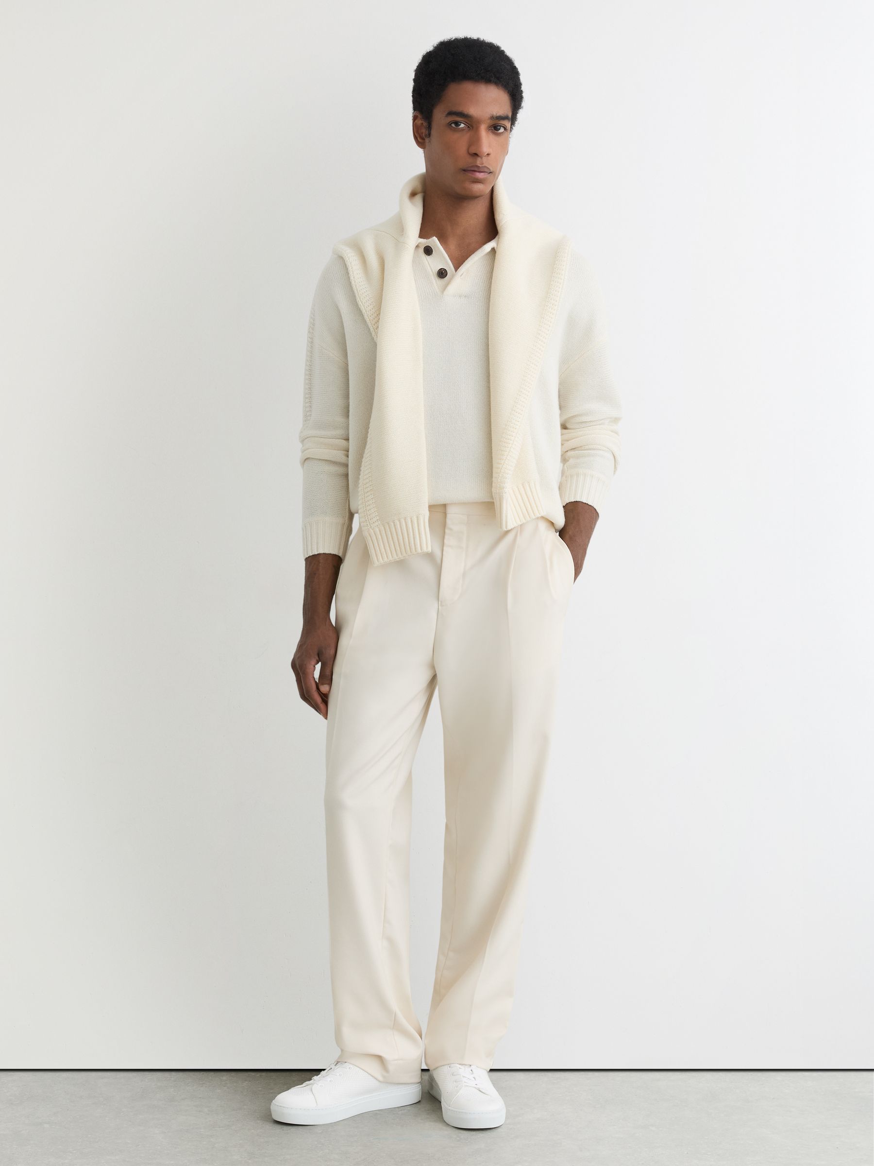 Wool-Blend Half-Button Polo Jumper in White - Image 4 of 6