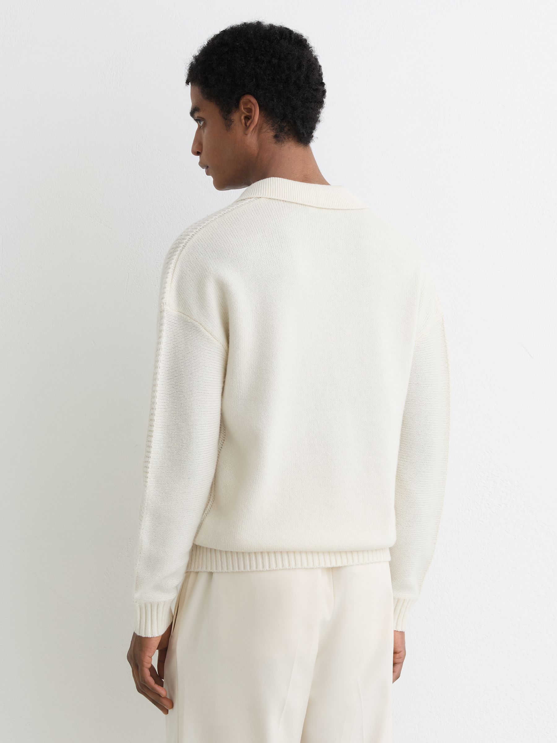 Wool-Blend Half-Button Polo Jumper in White - image 3