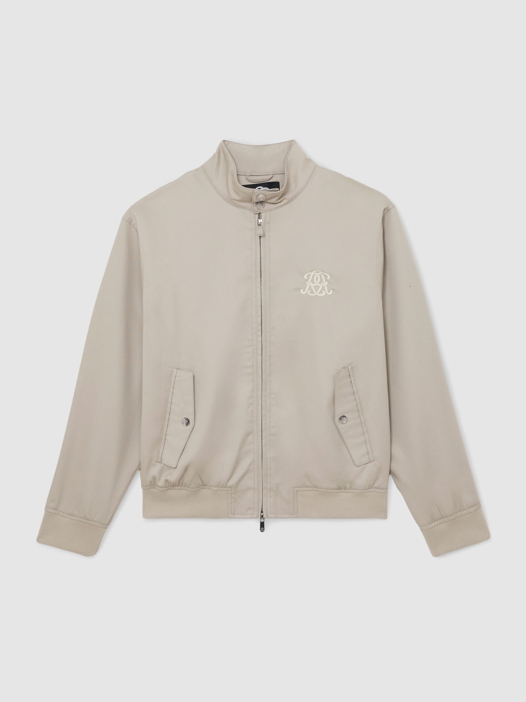 Monogram Embroidered Harrington Jacket in Light Stone - image 1