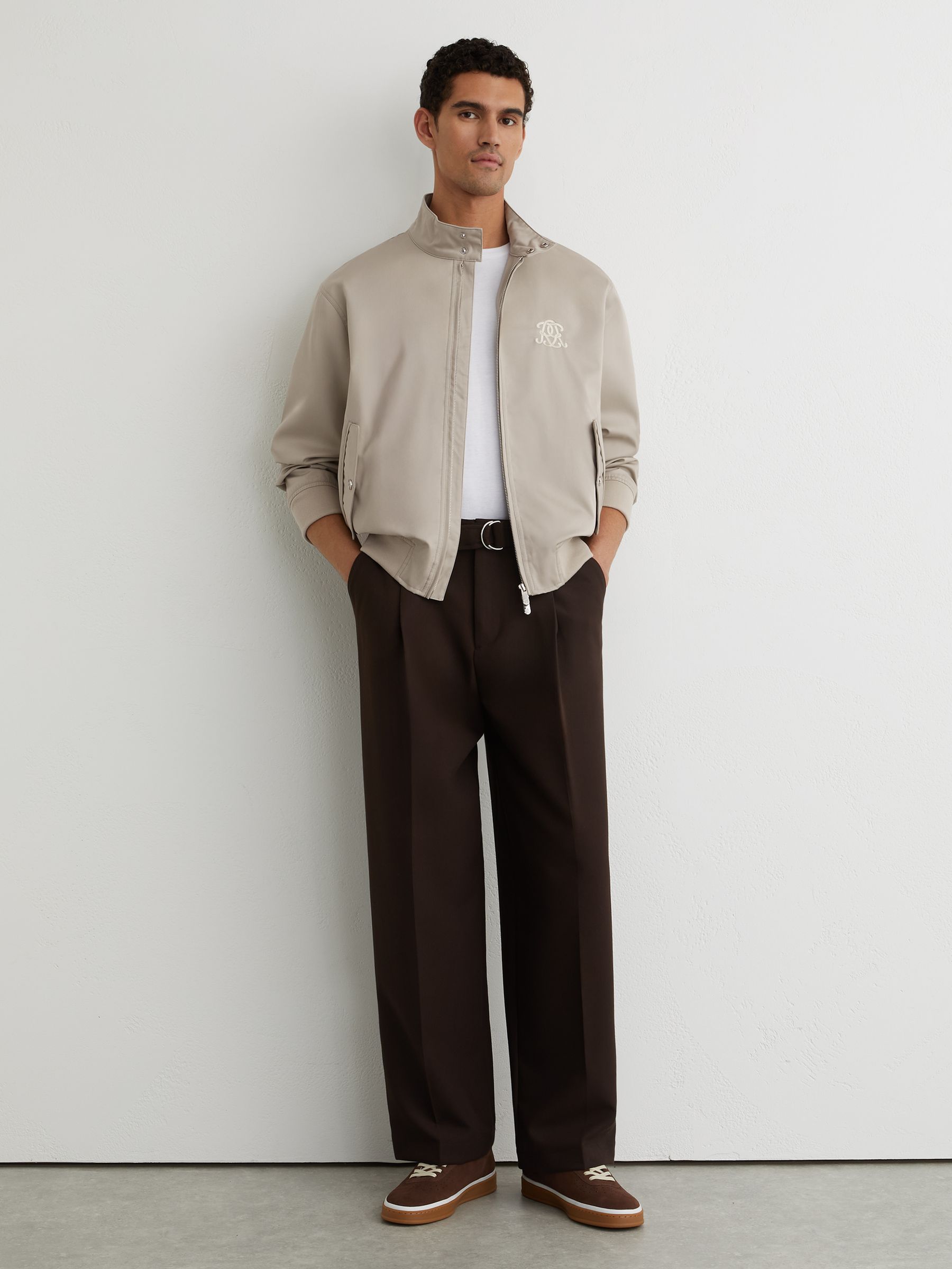 Monogram Embroidered Harrington Jacket in Light Stone - Image 3 of 7