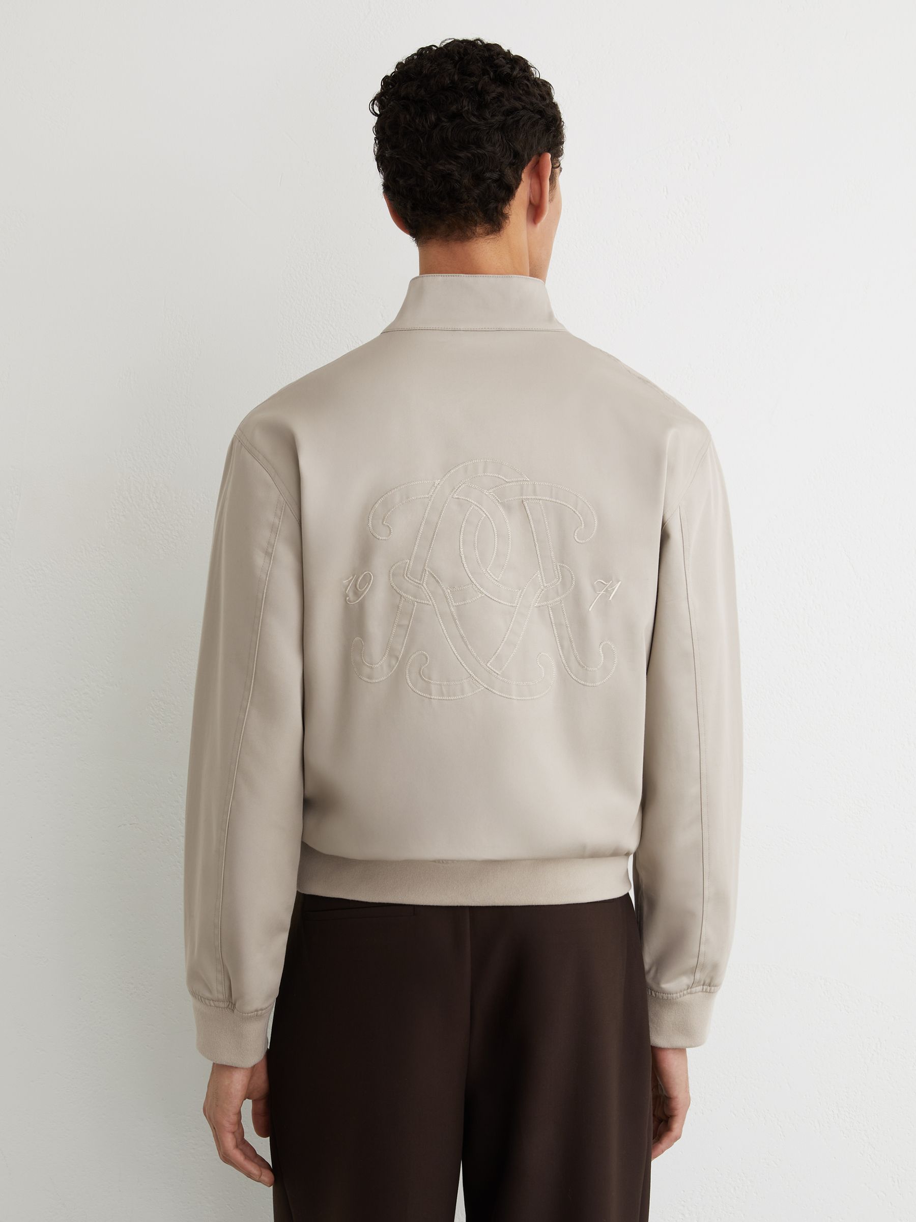 Monogram Embroidered Harrington Jacket in Light Stone - image 4