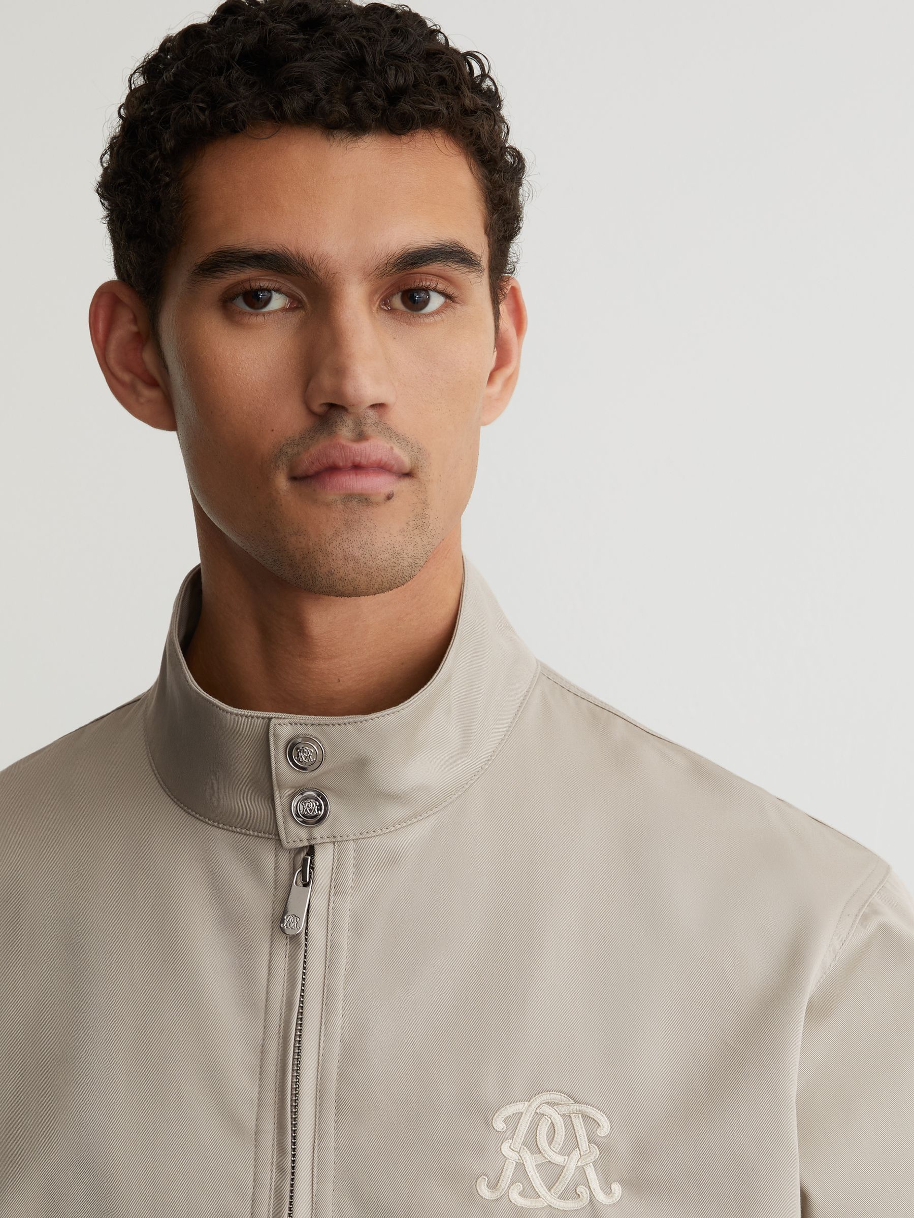 Monogram Embroidered Harrington Jacket in Light Stone - Image 6 of 7