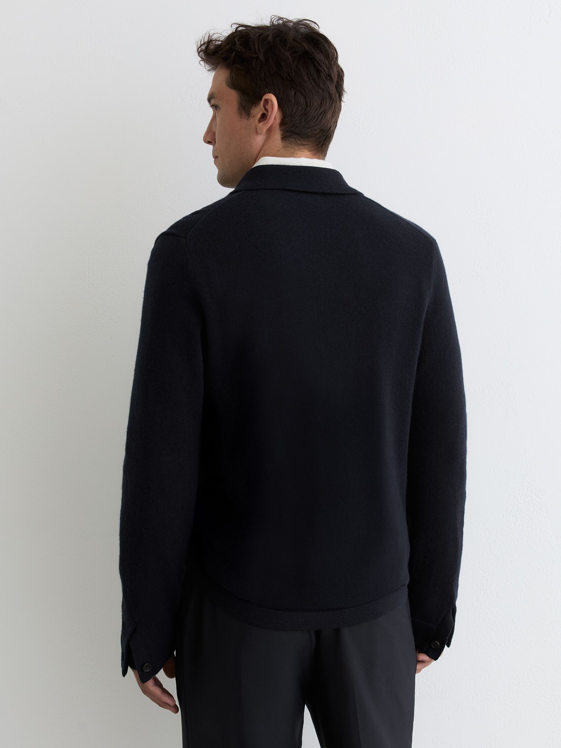 Wool Knitted Zip-Through Overshirt in Navy - image 3