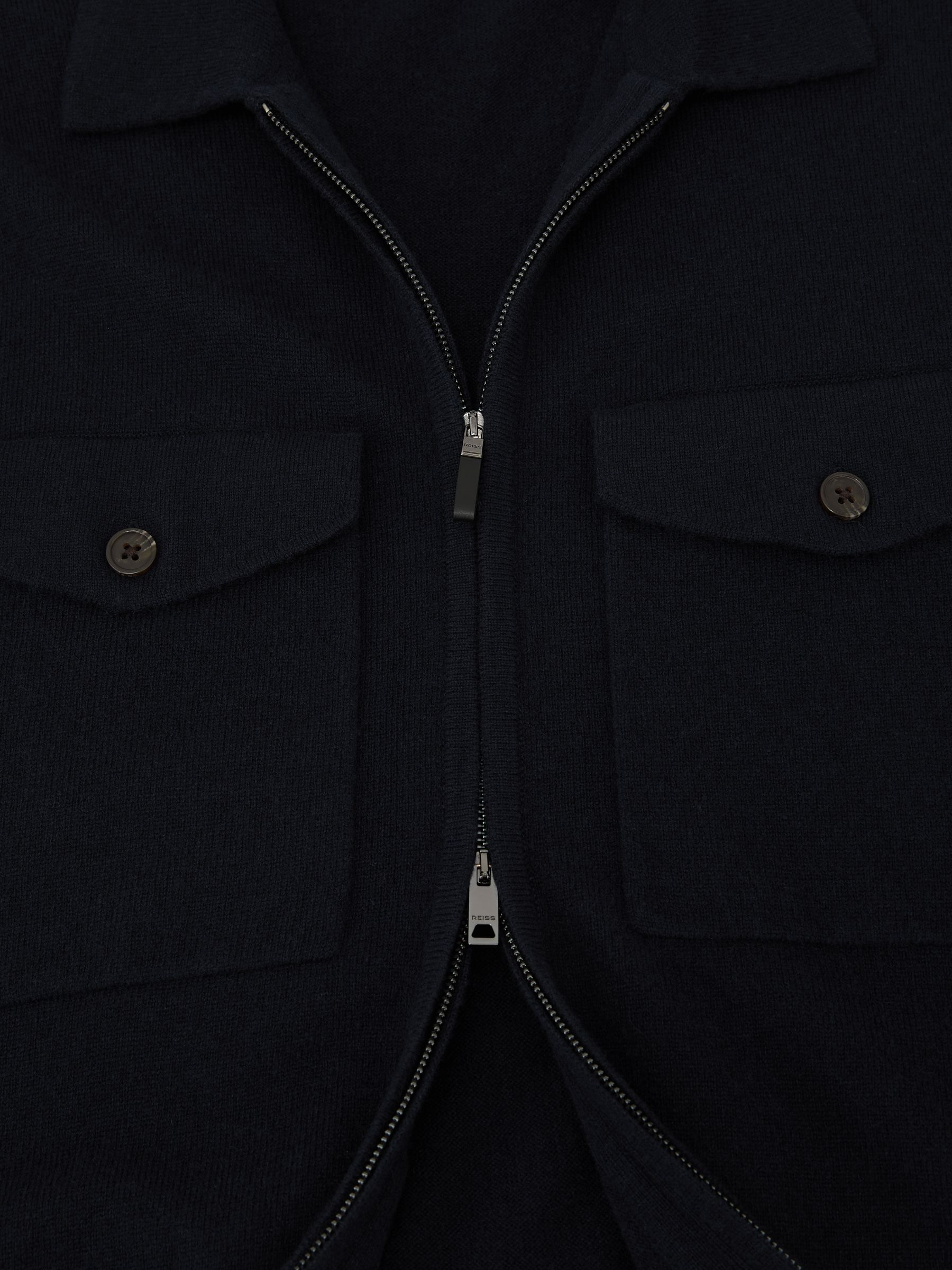Wool Knitted Zip-Through Overshirt in Navy - Image 7 of 7