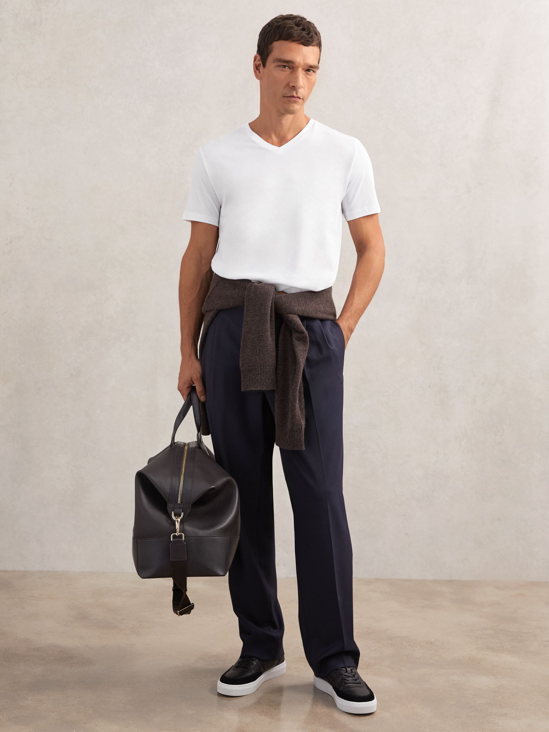 Cotton V-Neck T-Shirt in White - Image 1 of 6