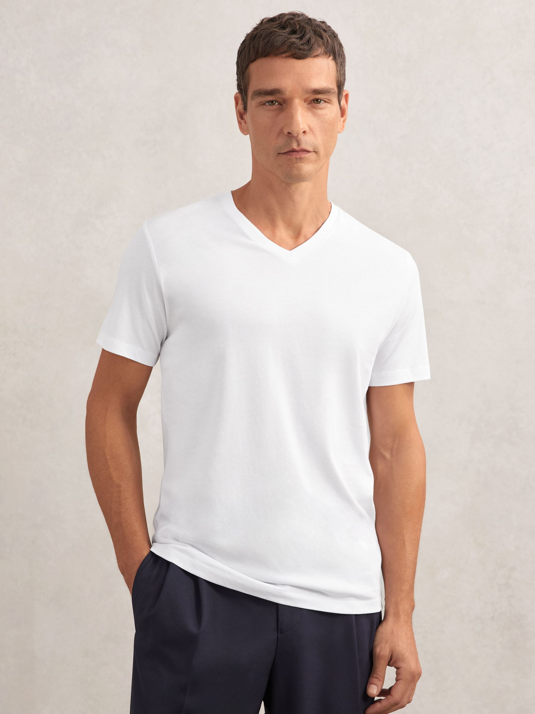 Cotton V-Neck T-Shirt in White - Image 3 of 6