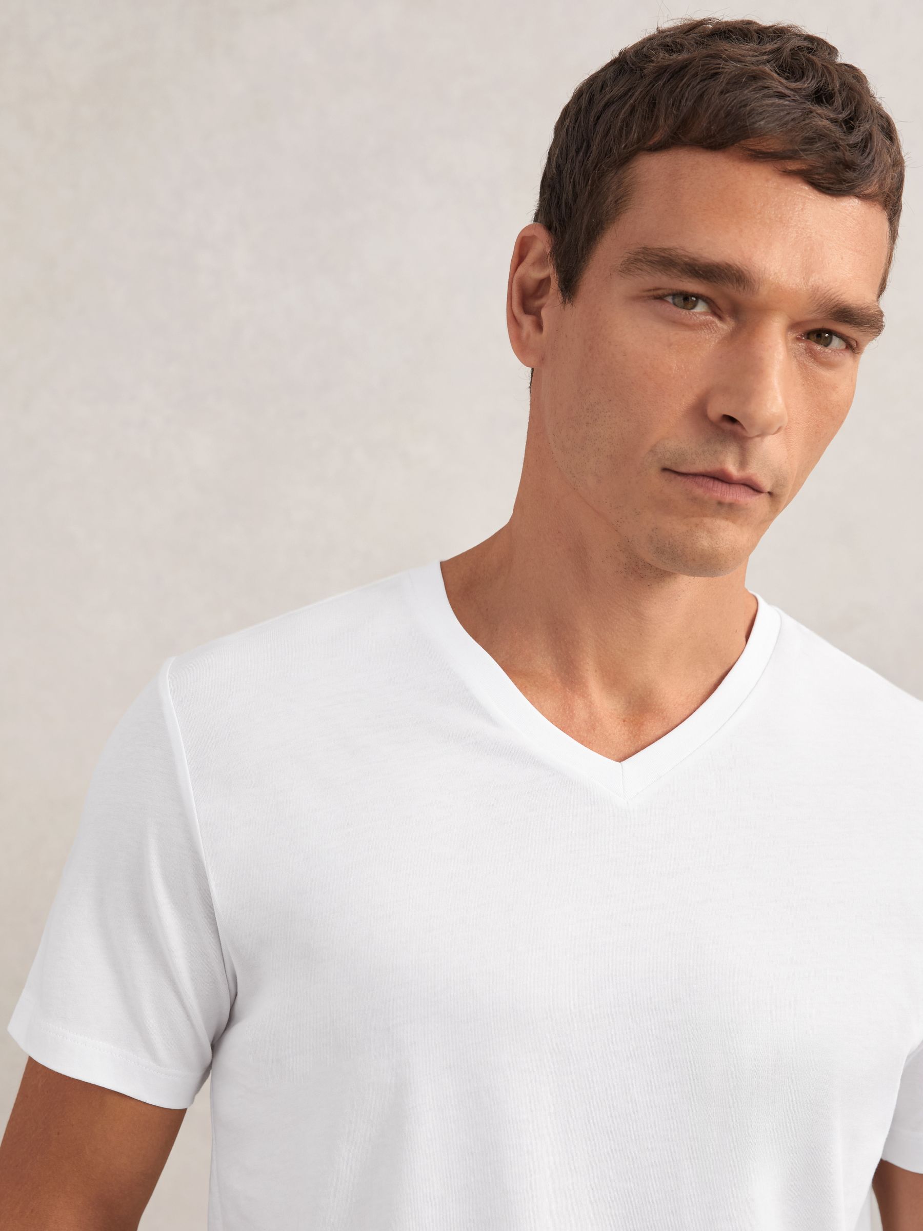 Cotton V-Neck T-Shirt in White - Image 4 of 6