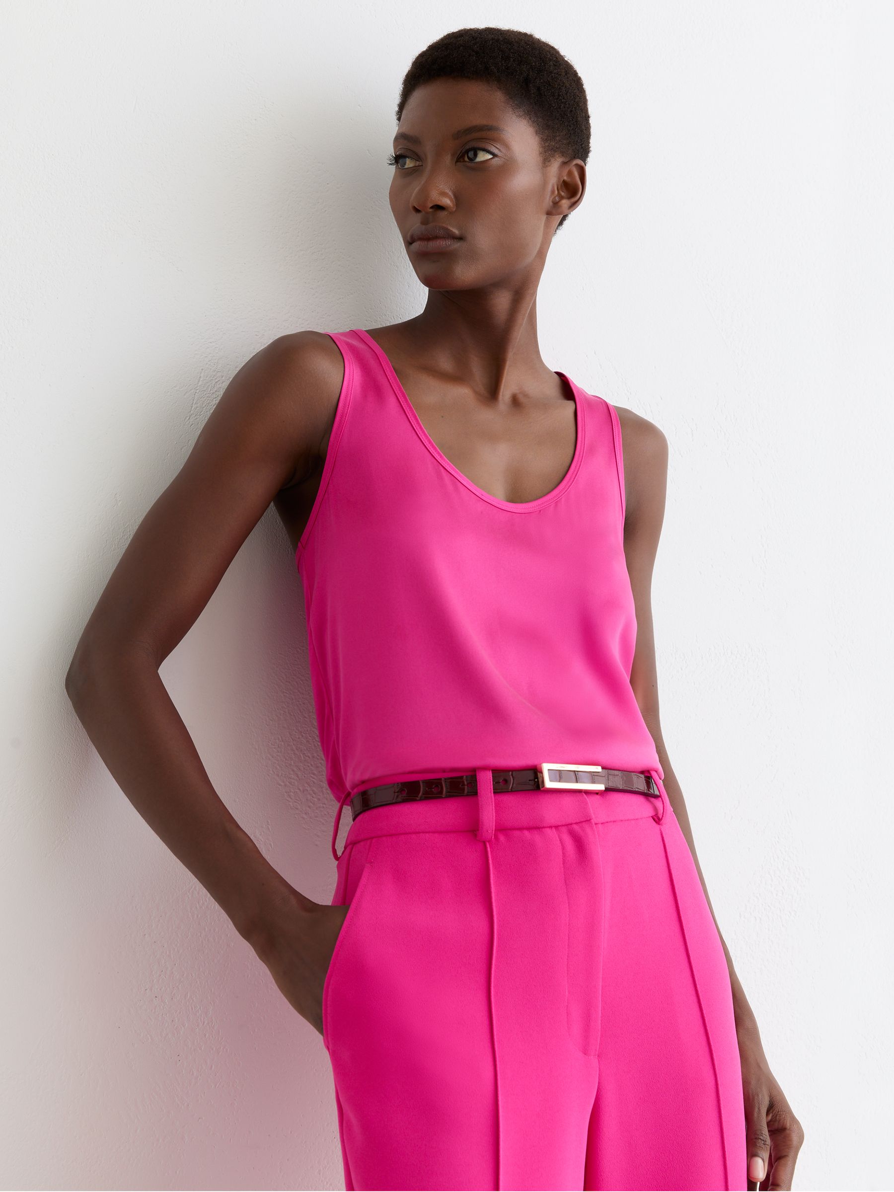 Silk-Front Cami Top in Fuchsia Pink - image 2