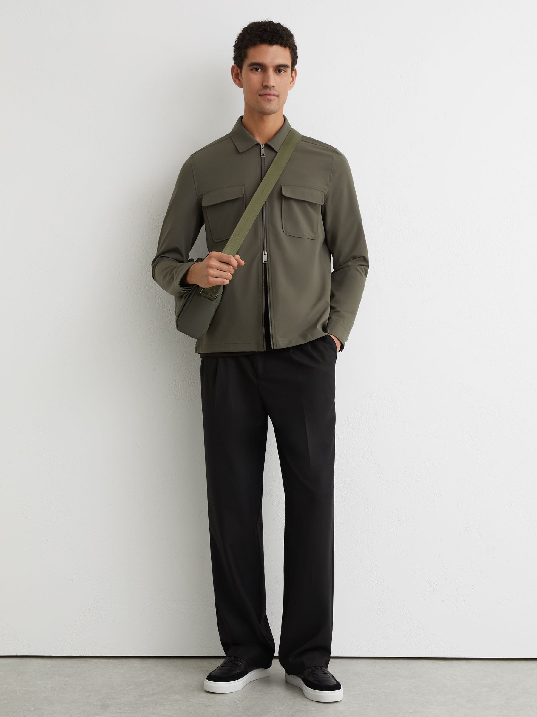 Technical Zip-Through Overshirt in Green - Image 3 of 6