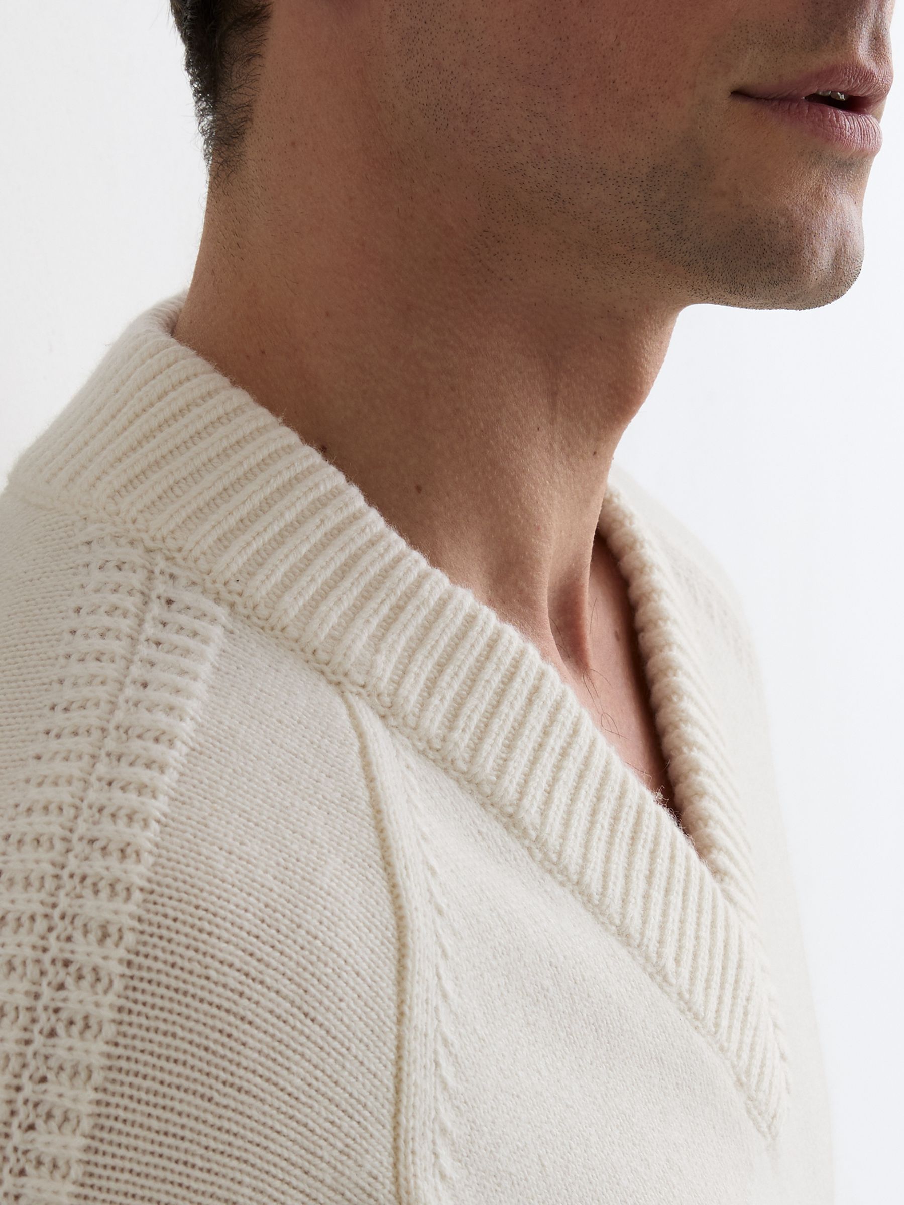 Wool-Blend Rib-Detail V-Neck Jumper in White - image 4