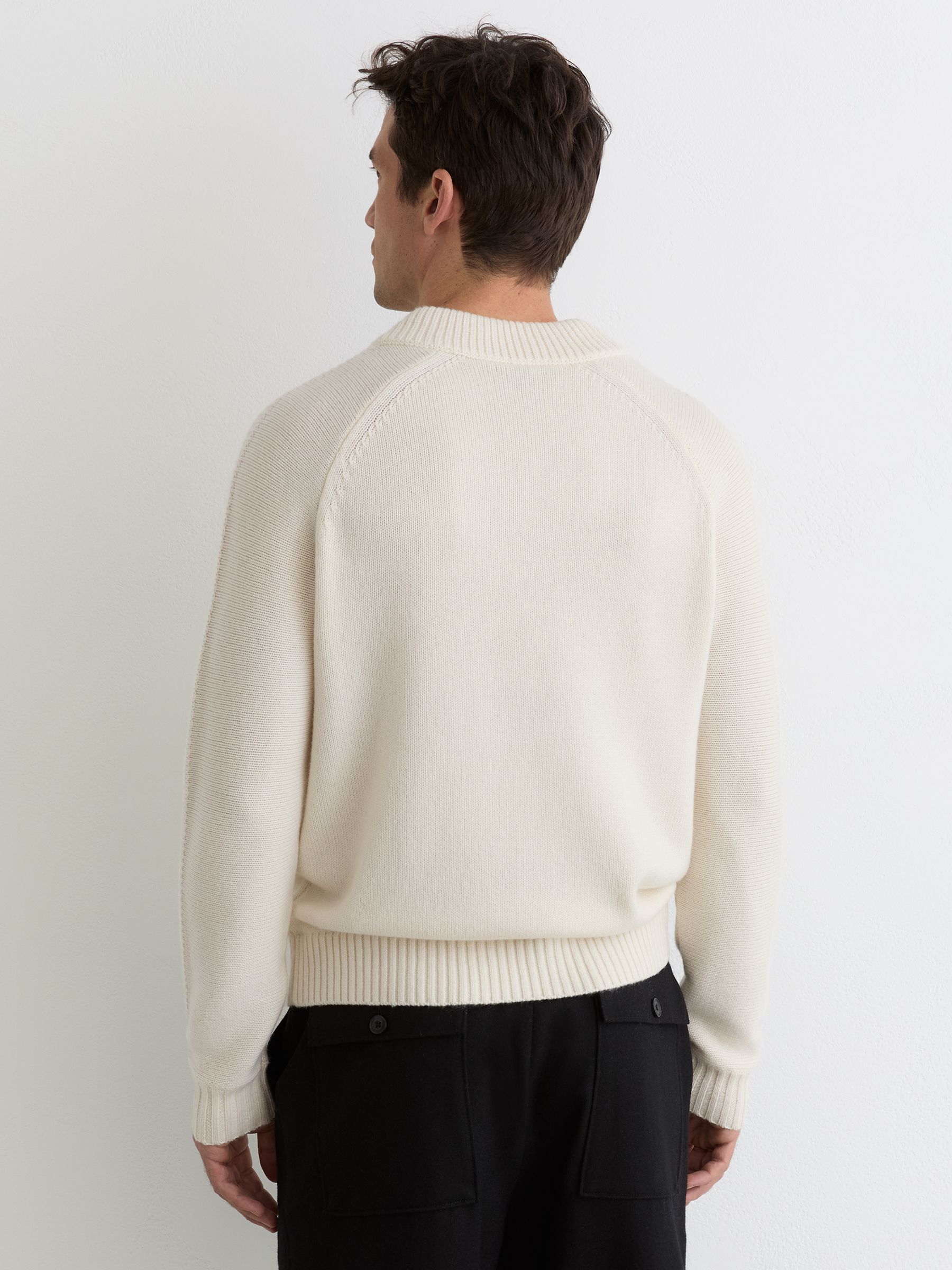 Wool-Blend Rib-Detail V-Neck Jumper in White - Image 5 of 5