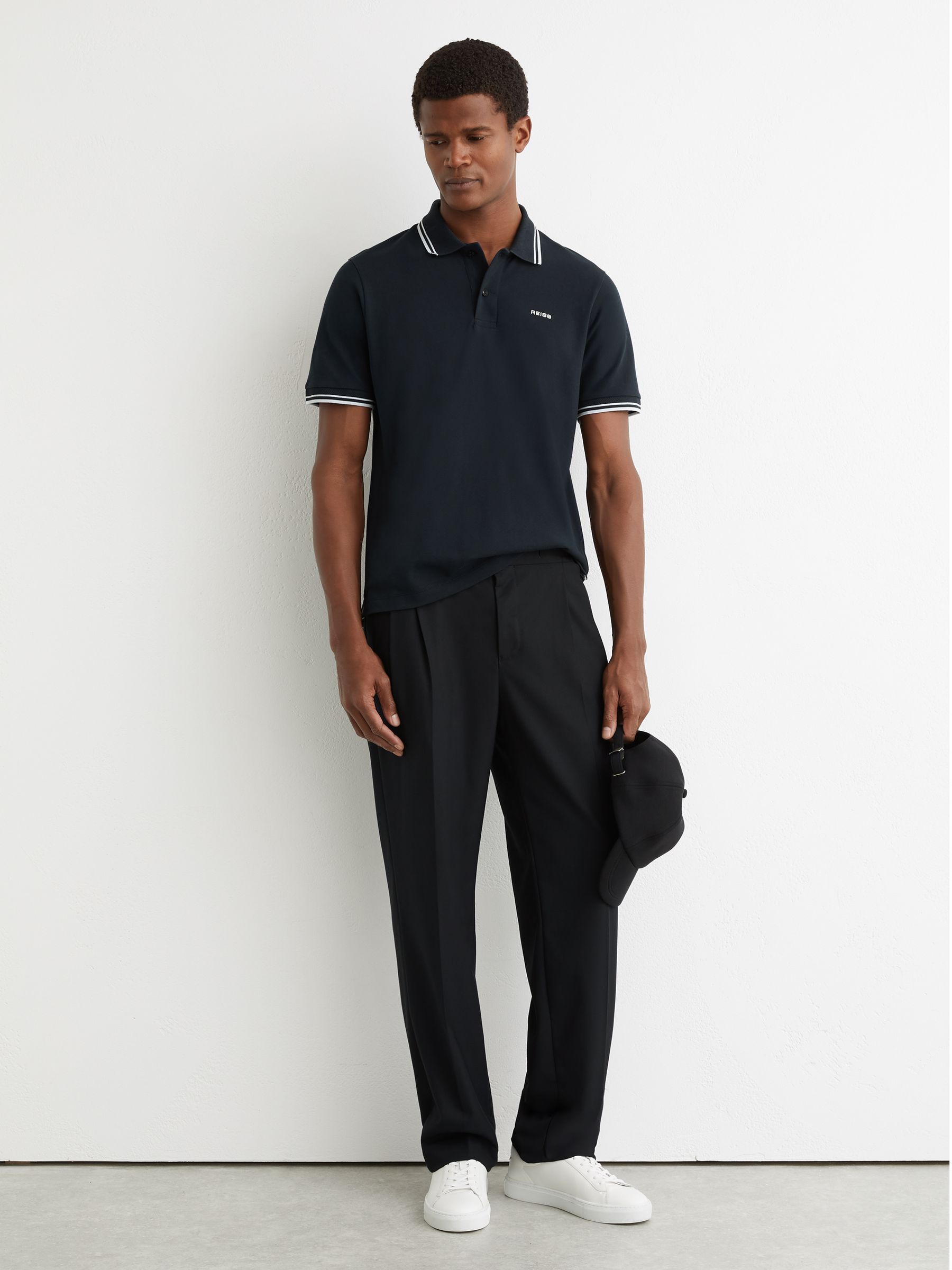 Cotton-Piqué Logo Polo Shirt in Navy - Image 3 of 6