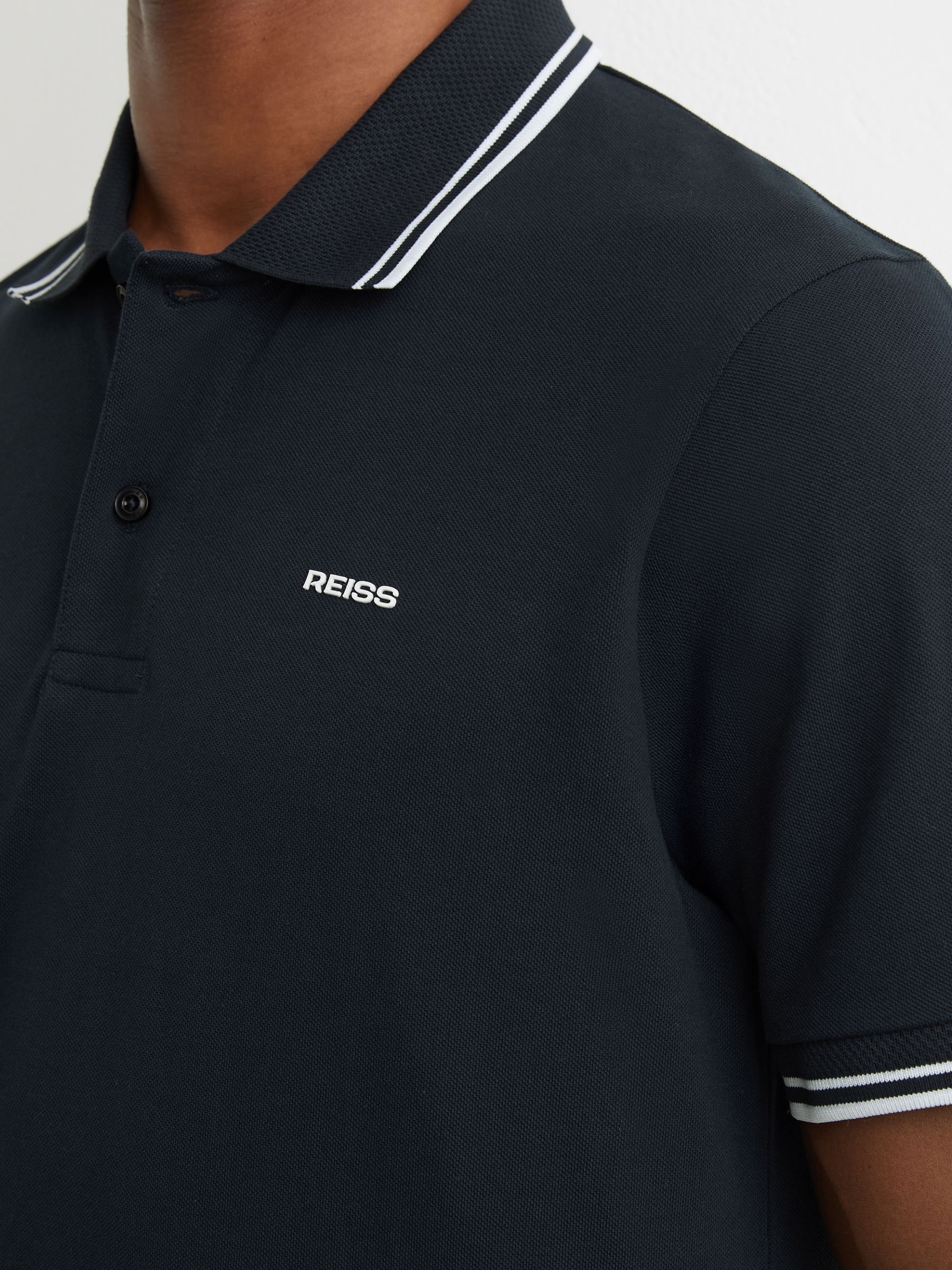 Cotton-Piqué Logo Polo Shirt in Navy - Image 4 of 6
